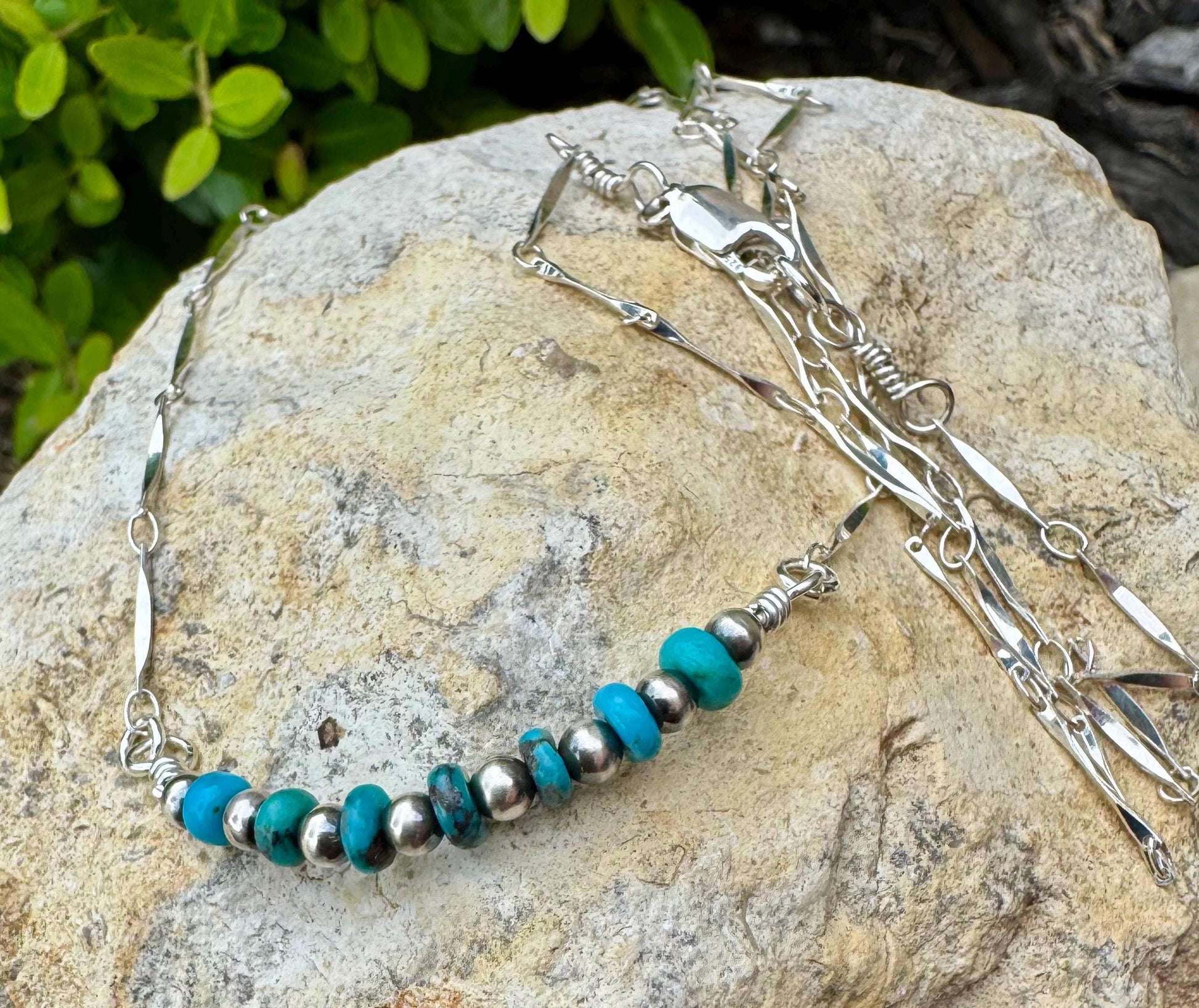 Sterling Silver Turquoise Navajo Pearl Bar Necklace, Bar Turquoise Necklace, Authentic Navajo Pearl Jewelry, Native American Jewelry Gift