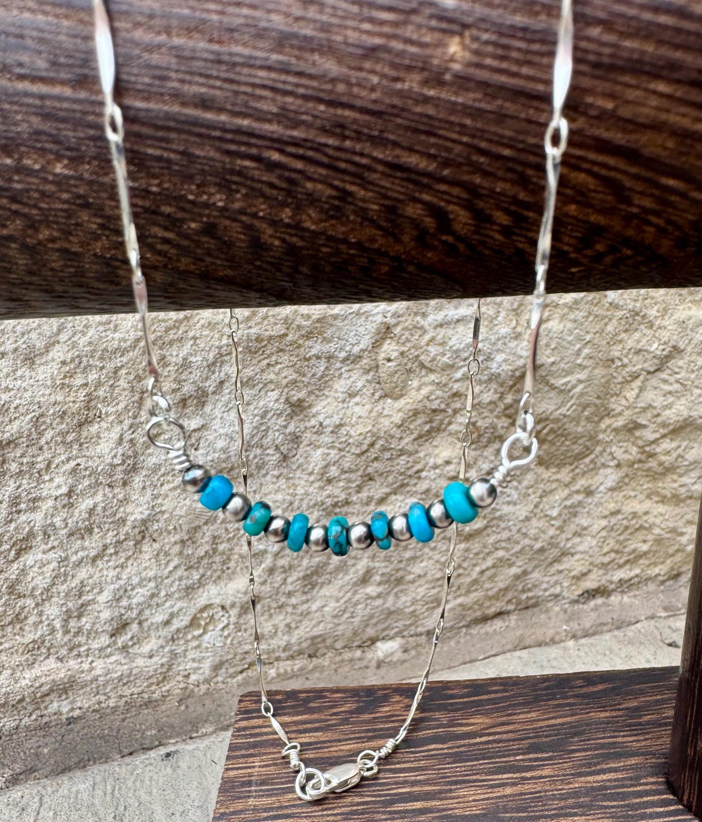 Sterling Silver Turquoise Navajo Pearl Bar Necklace, Bar Turquoise Necklace, Authentic Navajo Pearl Jewelry, Native American Jewelry Gift