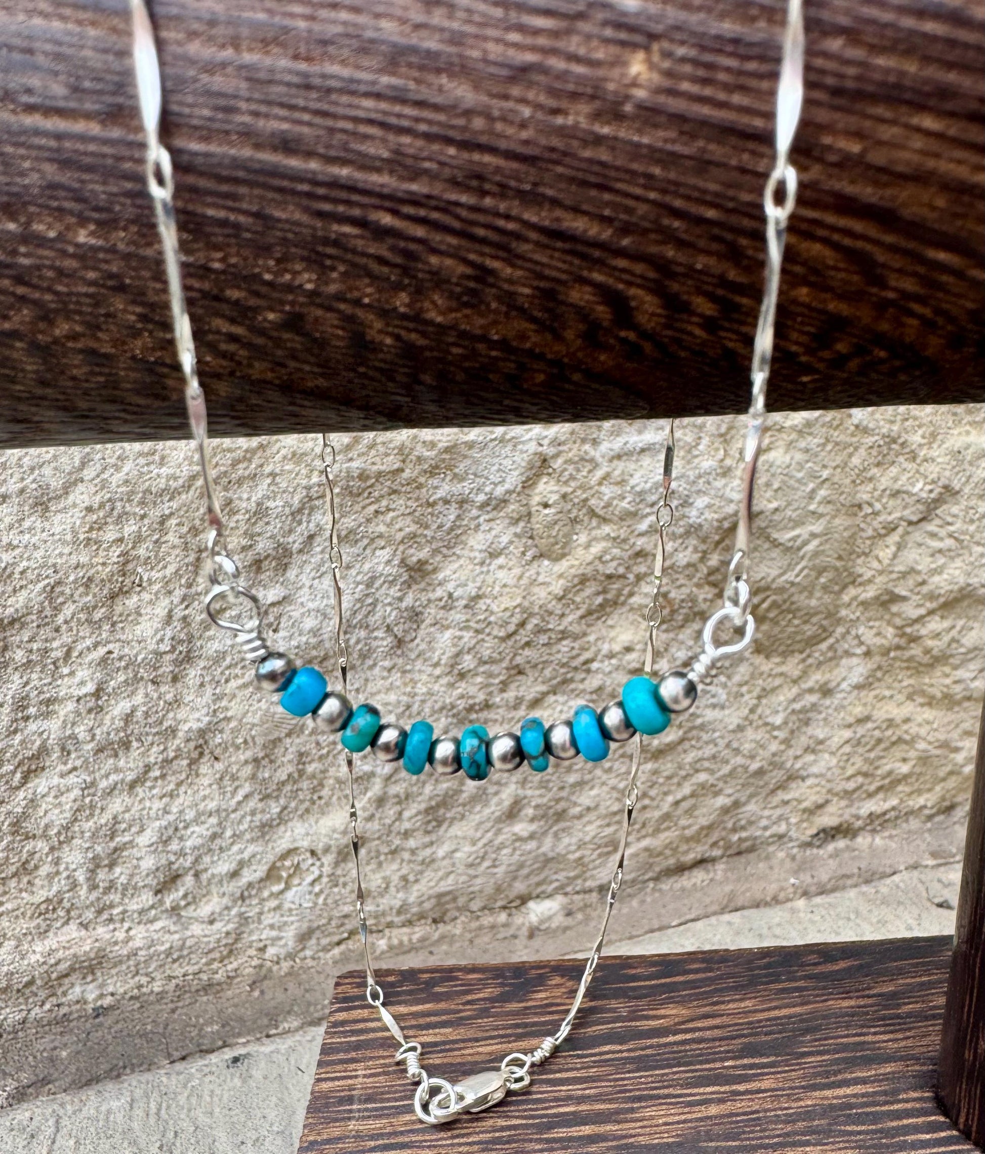Sterling Silver Turquoise Navajo Pearl Bar Necklace, Bar Turquoise Necklace, Authentic Navajo Pearl Jewelry, Native American Jewelry Gift