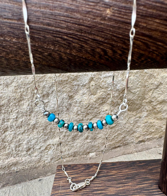 Sterling Silver Turquoise Navajo Pearl Bar Necklace, Bar Turquoise Necklace, Authentic Navajo Pearl Jewelry, Native American Jewelry Gift