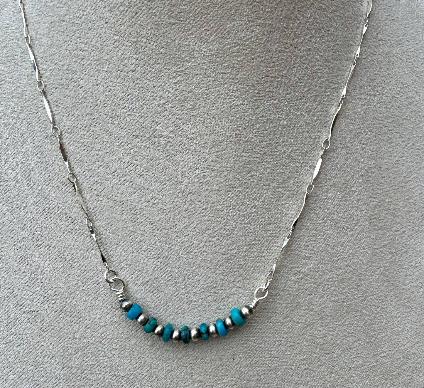 Sterling Silver Turquoise Navajo Pearl Bar Necklace, Bar Turquoise Necklace, Authentic Navajo Pearl Jewelry, Native American Jewelry Gift