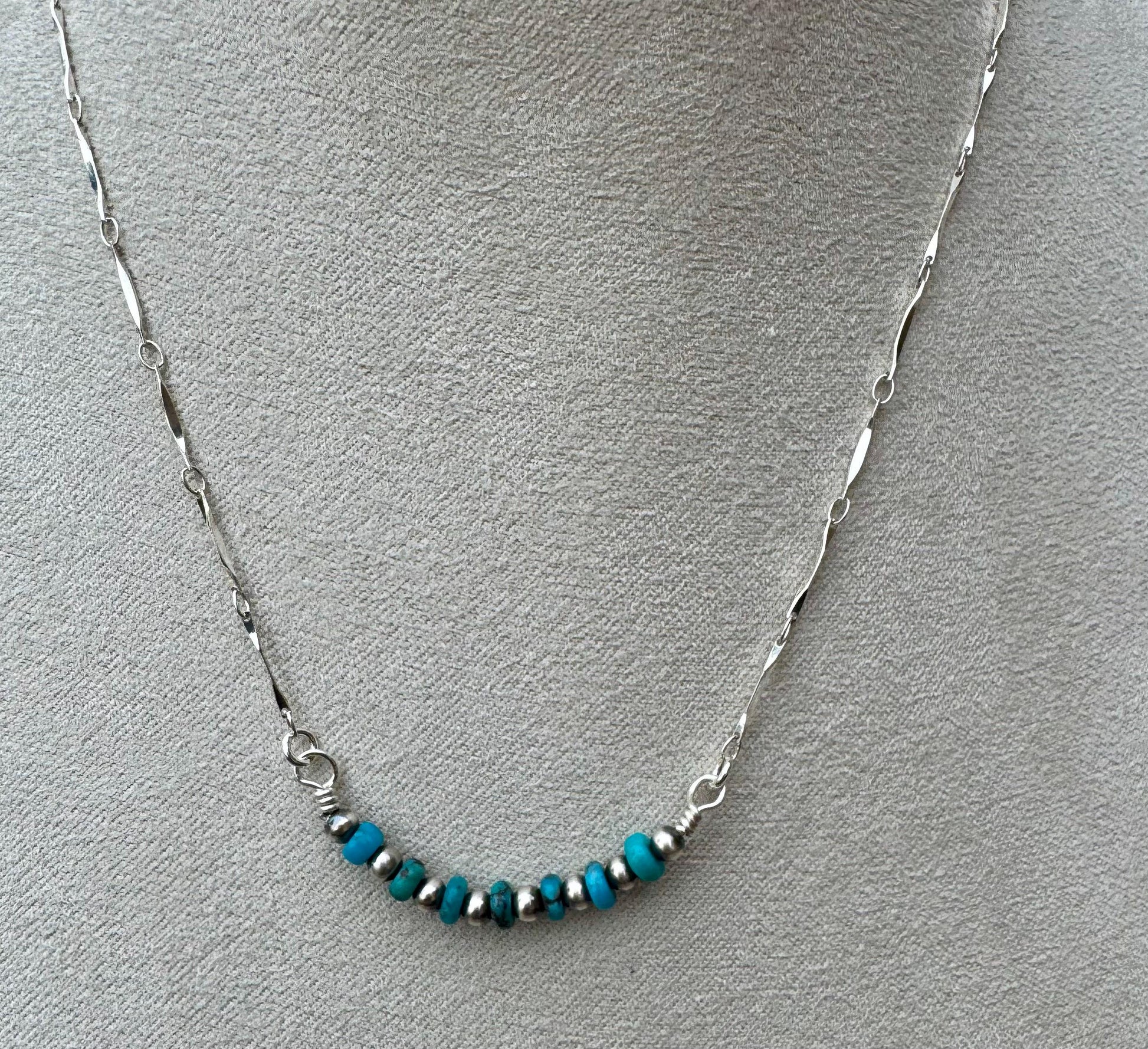 Sterling Silver Turquoise Navajo Pearl Bar Necklace, Bar Turquoise Necklace, Authentic Navajo Pearl Jewelry, Native American Jewelry Gift
