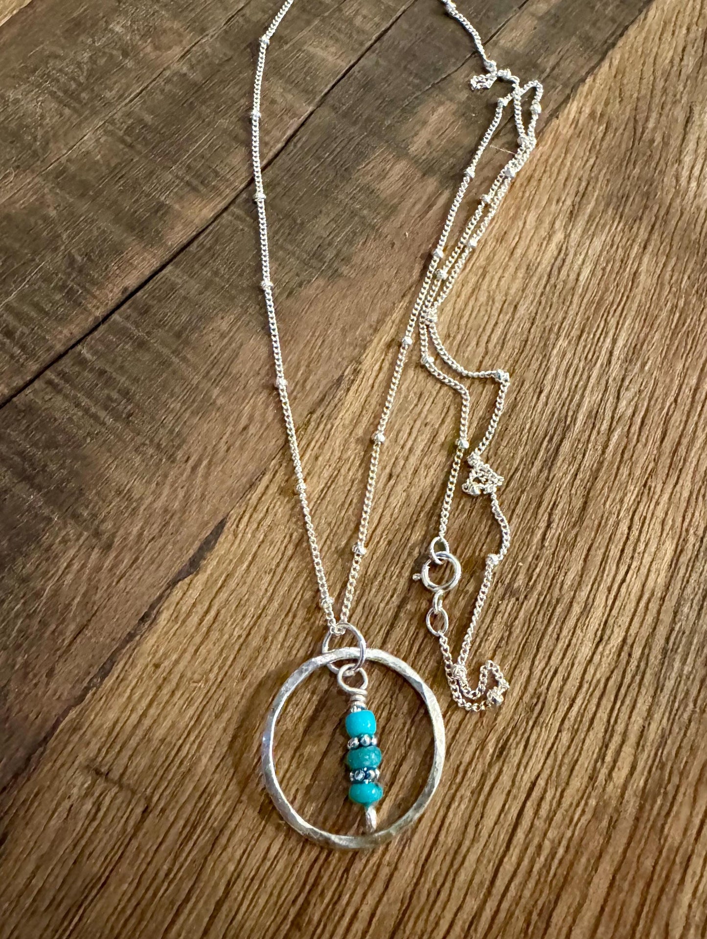 Arizona blue turquoise necklace with sterling silver daisy spacers, circle pendant and satellite chain / 925 necklace with turquoise
