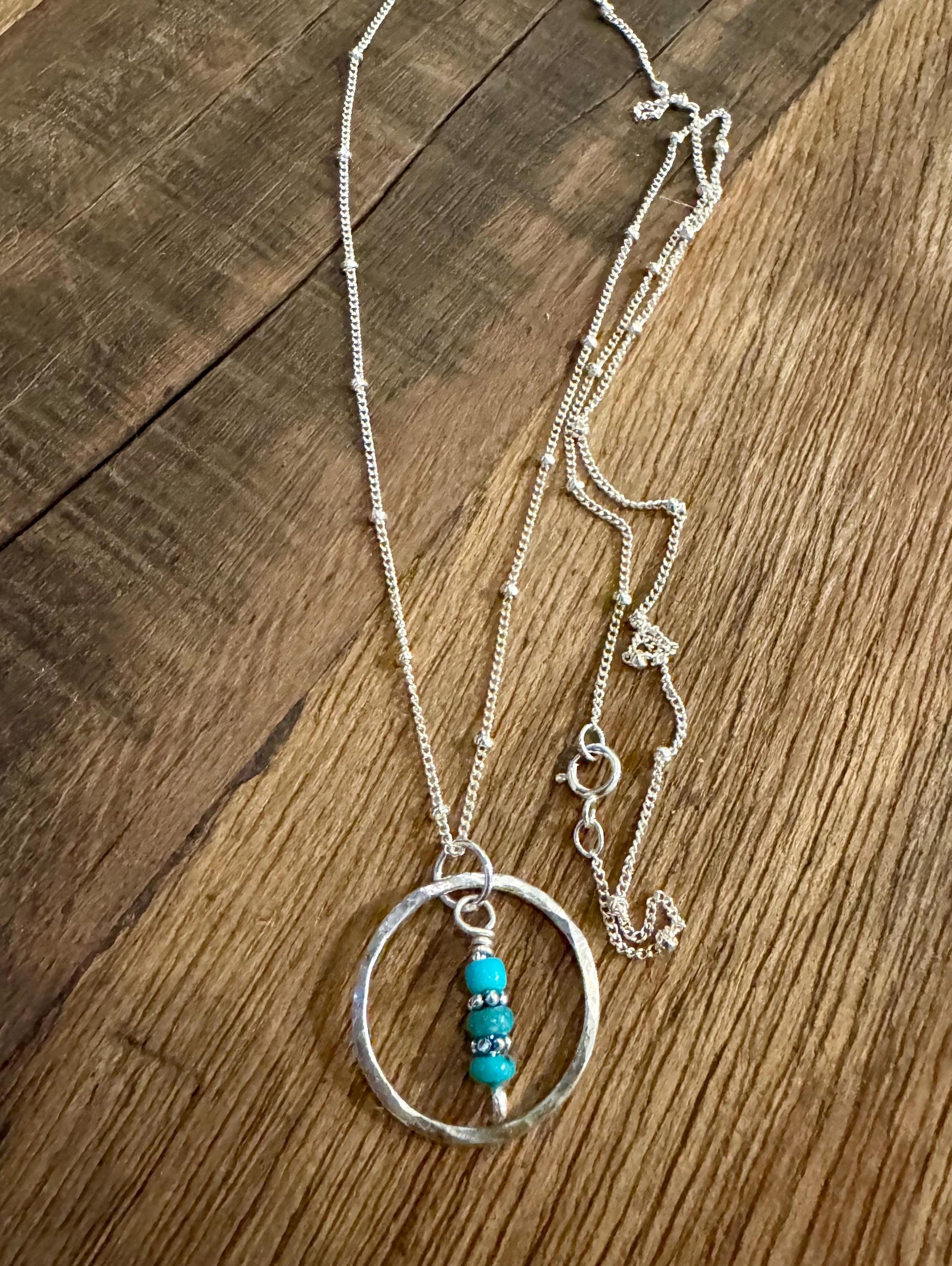 Arizona blue turquoise necklace with sterling silver daisy spacers, circle pendant and satellite chain / 925 necklace with turquoise