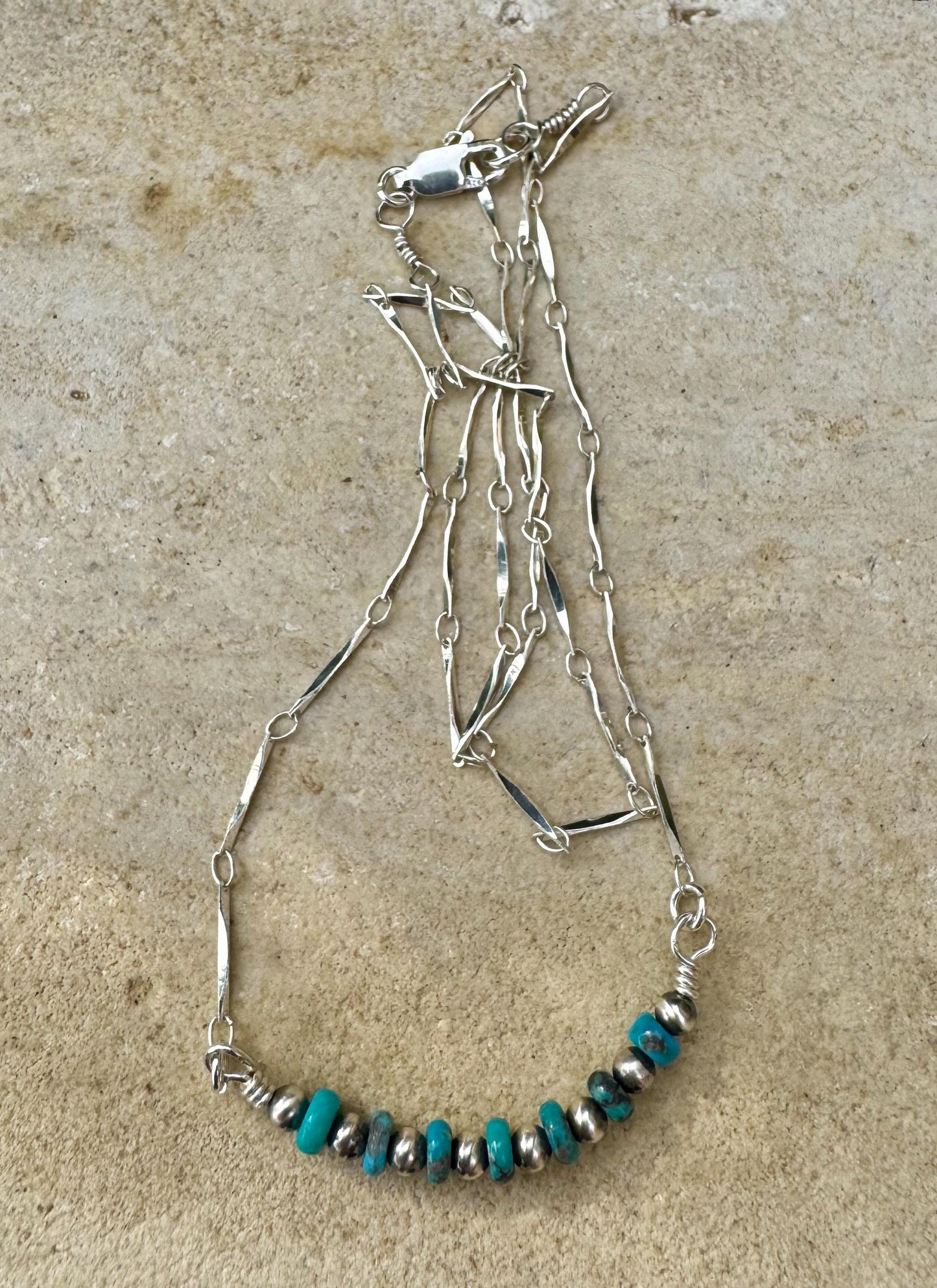 Sterling Silver Turquoise Navajo Pearl Bar Necklace, Bar Turquoise Necklace, Authentic Navajo Pearl Jewelry, Native American Jewelry Gift