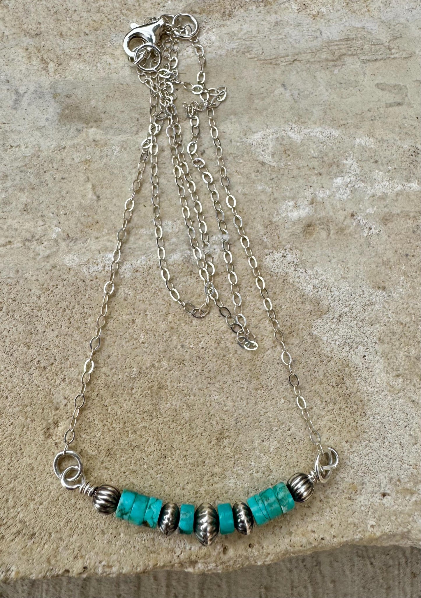 Navajo Pearl and Turquoise Bar Necklace, Sterling Silver Chain, Authentic Navajo Pearls and Turquoise, Turquoise Jewelry Gift