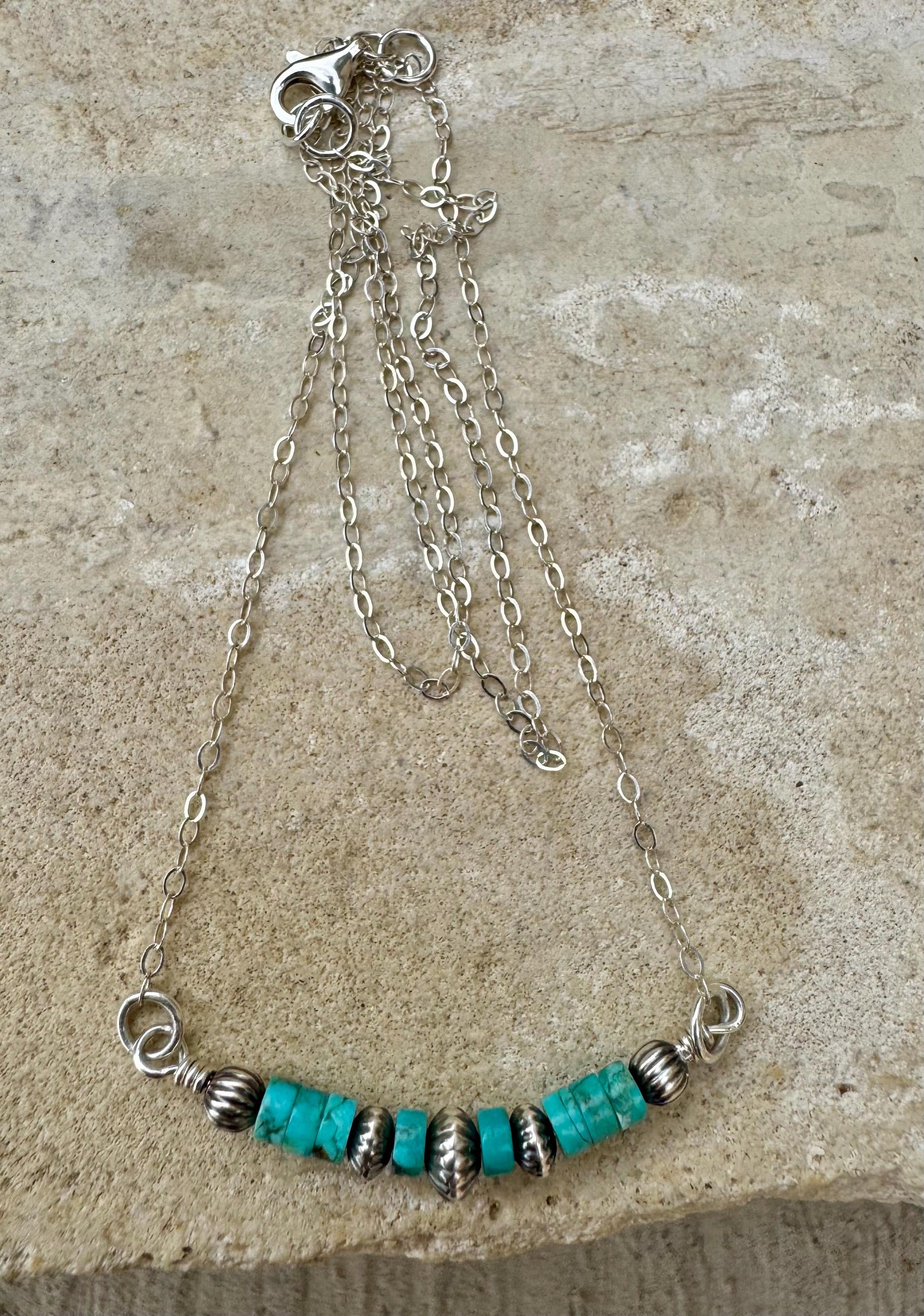 Navajo Pearl and Turquoise Bar Necklace, Sterling Silver Chain, Authentic Navajo Pearls and Turquoise, Turquoise Jewelry Gift