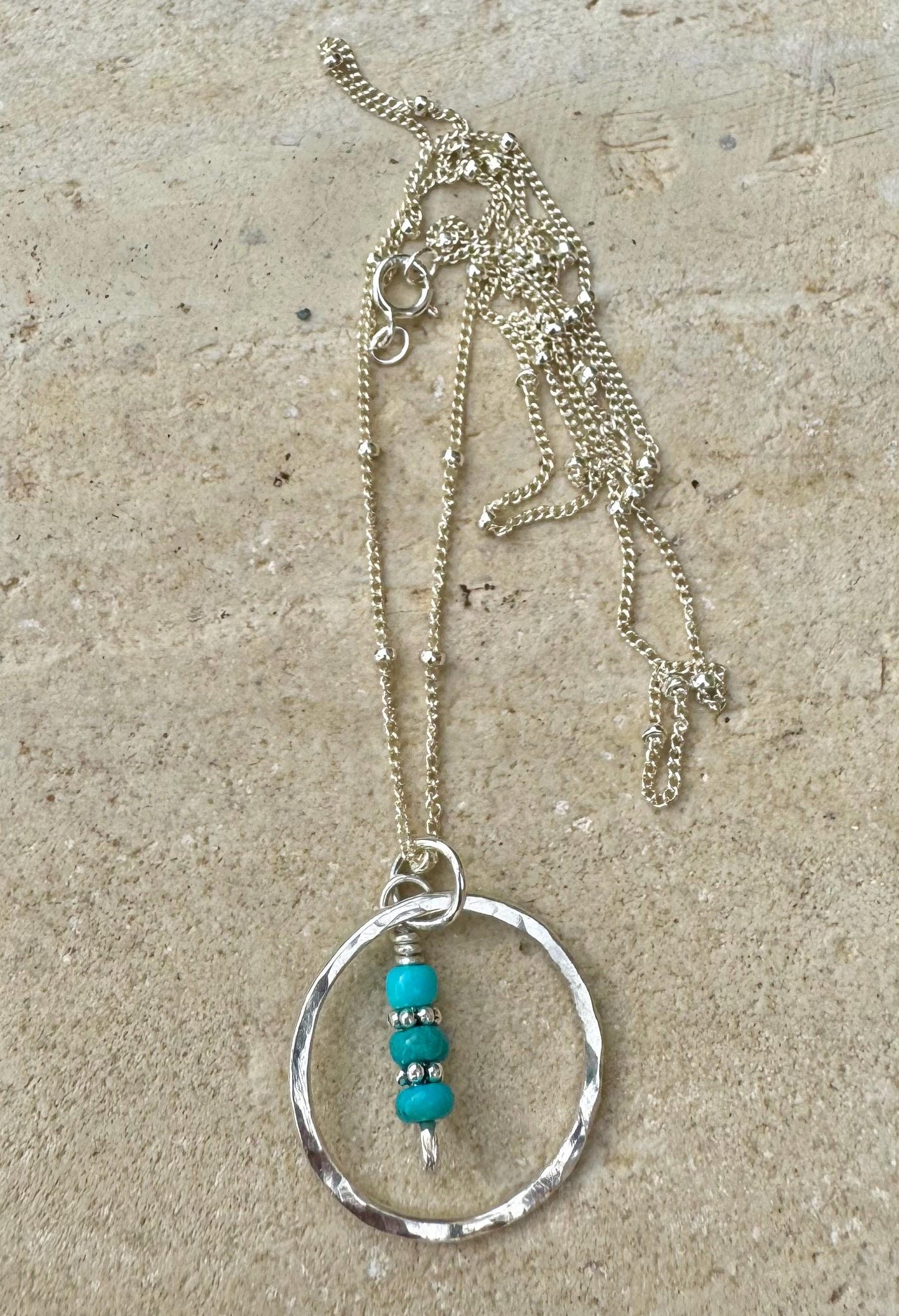 Arizona blue turquoise necklace with sterling silver daisy spacers, circle pendant and satellite chain / 925 necklace with turquoise