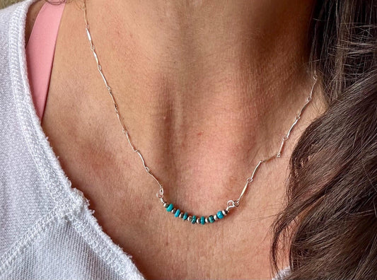 Sterling Silver Turquoise Navajo Pearl Bar Necklace, Bar Turquoise Necklace, Authentic Navajo Pearl Jewelry, Native American Jewelry Gift