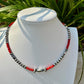 Navajo Pearl with Red Bamboo Coral Necklace, Gemstone Beaded Choker, Sterling Silver Necklace, Southwest Jewelry, Authentic Native Necklace