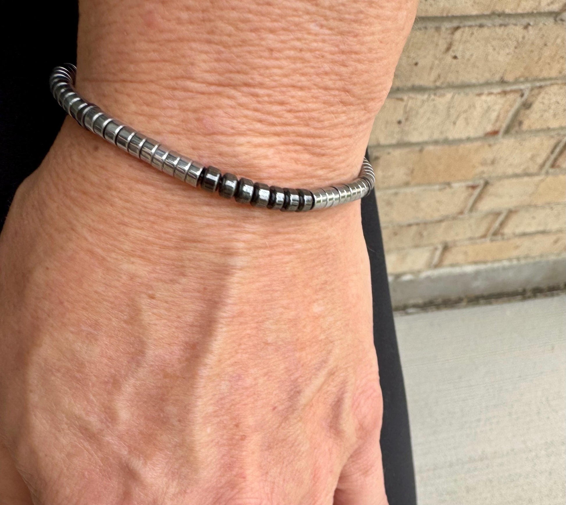 Hematite Sterling Silver Gemstone Bracelet, Hematite Beaded Bracelet, Silver Bracelet, Gemstone Jewelry, Gift Idea