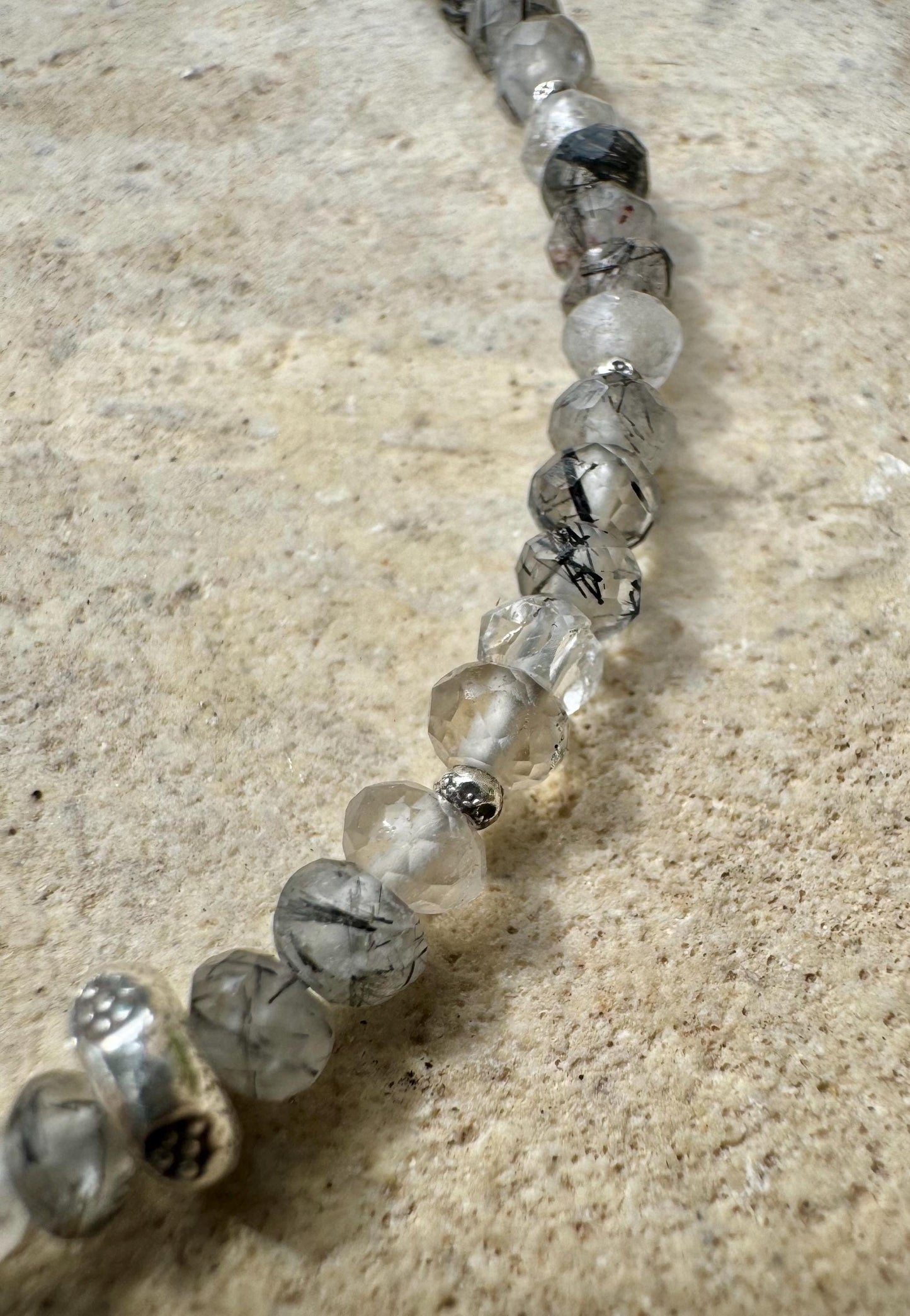 Black Tourmaline Rutilated Quartz bracelet / Tourmaline sterling silver gemstone bracelet