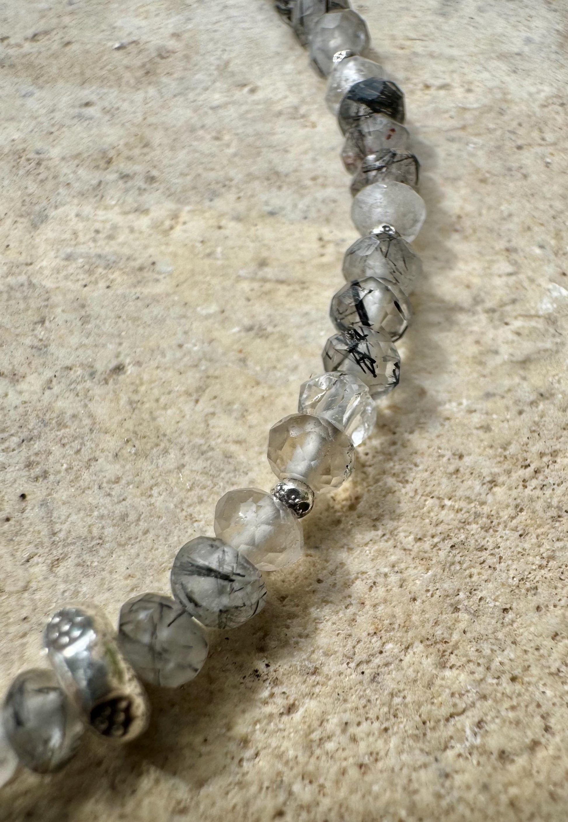 Black Tourmaline Rutilated Quartz bracelet / Tourmaline sterling silver gemstone bracelet