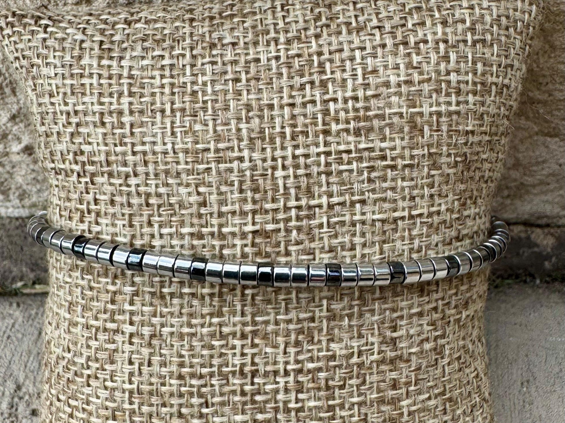 Hematite Sterling Silver Gemstone Bracelet, Beaded Hematite Bracelet, Mens Jewelry, Gift For Him, Healing Bracelet
