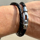 Braided leather bracelet with magnetic closure/ stainless steel shackle double wrap genuine leather bracelet