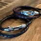 Braided leather bracelet with magnetic closure/ stainless steel shackle double wrap genuine leather bracelet