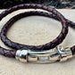Braided leather bracelet with magnetic closure/ stainless steel shackle double wrap genuine leather bracelet