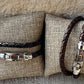 Braided leather bracelet with magnetic closure/ stainless steel shackle double wrap genuine leather bracelet