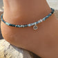 Tourmaline Paraiba Blue Indicolite anklet with flower charm / sterling silver gemstone ankle bracelet