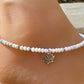 White Howlite Anklet with Lotus Flower Charm, Sterling Silver Gemstone Bracelet, Yoga Jewelry, Gift for Her, Nature Jewelry, Summer Anklet