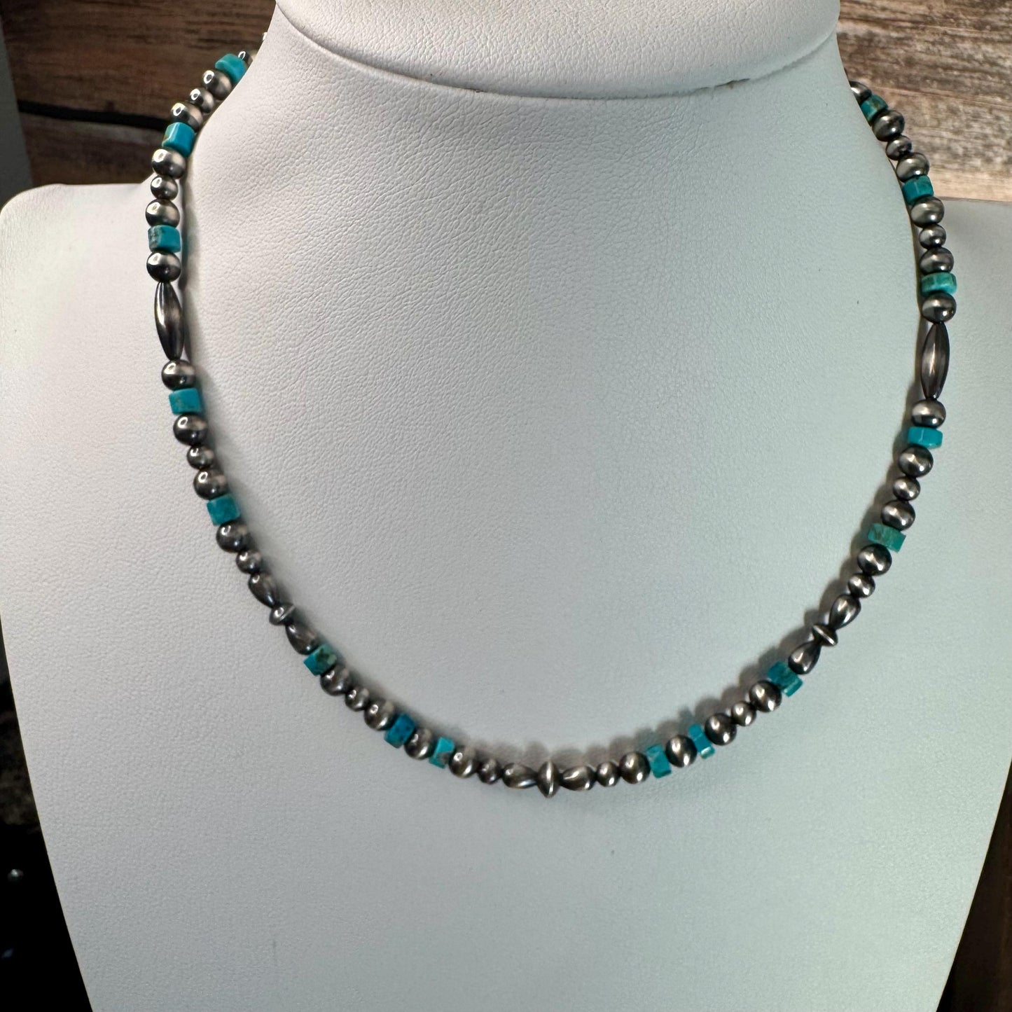 Navajo Pearl Kingman Turquoise Necklace, Authentic Native Made Sterling Necklace, Choker Necklace, Turquoise Jewelry, Southwestern Style