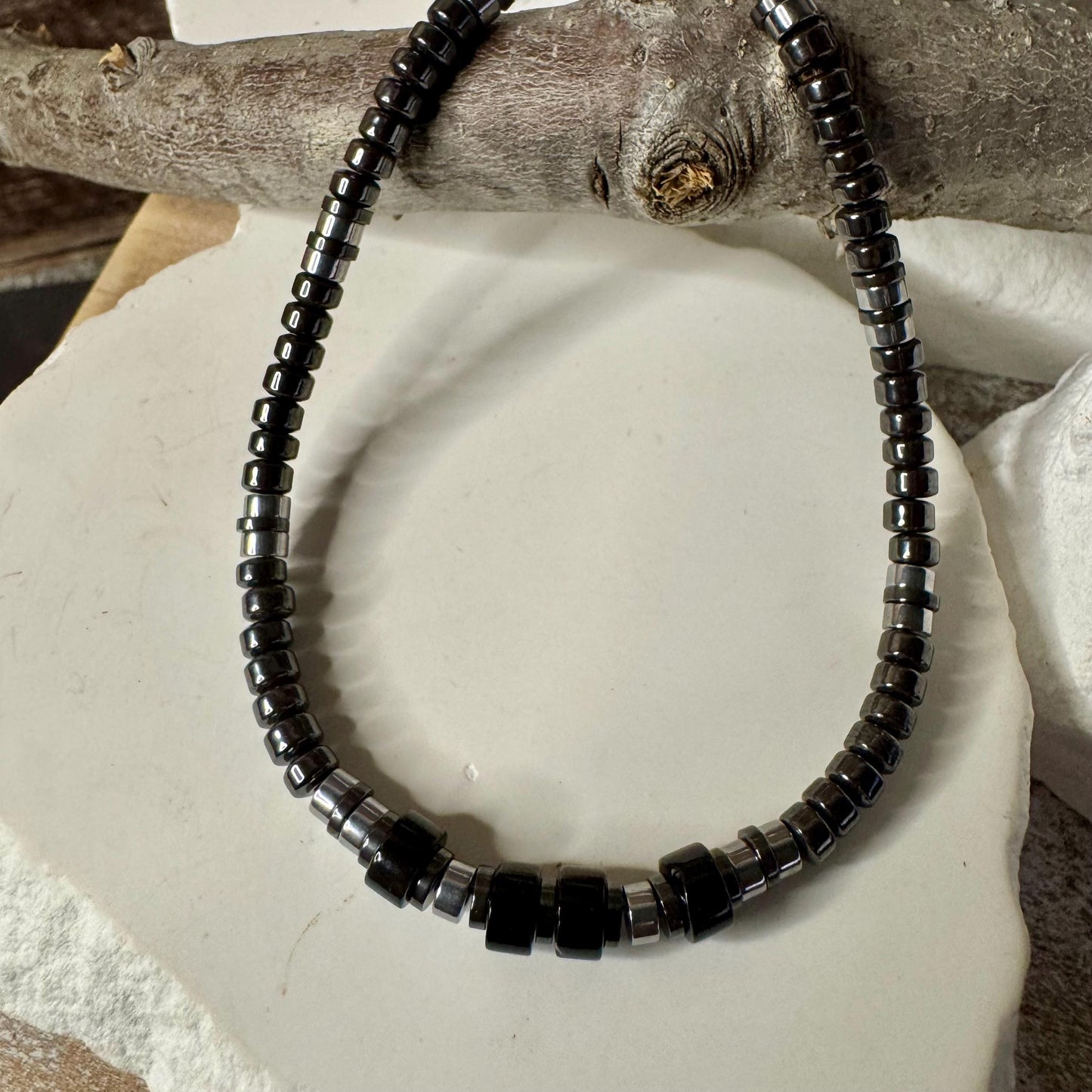 Black Onyx Bracelet with Hematite, Sterling Silver Beaded Bracelet, Gemstone Bracelet, Unisex Jewelry, Men's Bracelet, Gift Idea