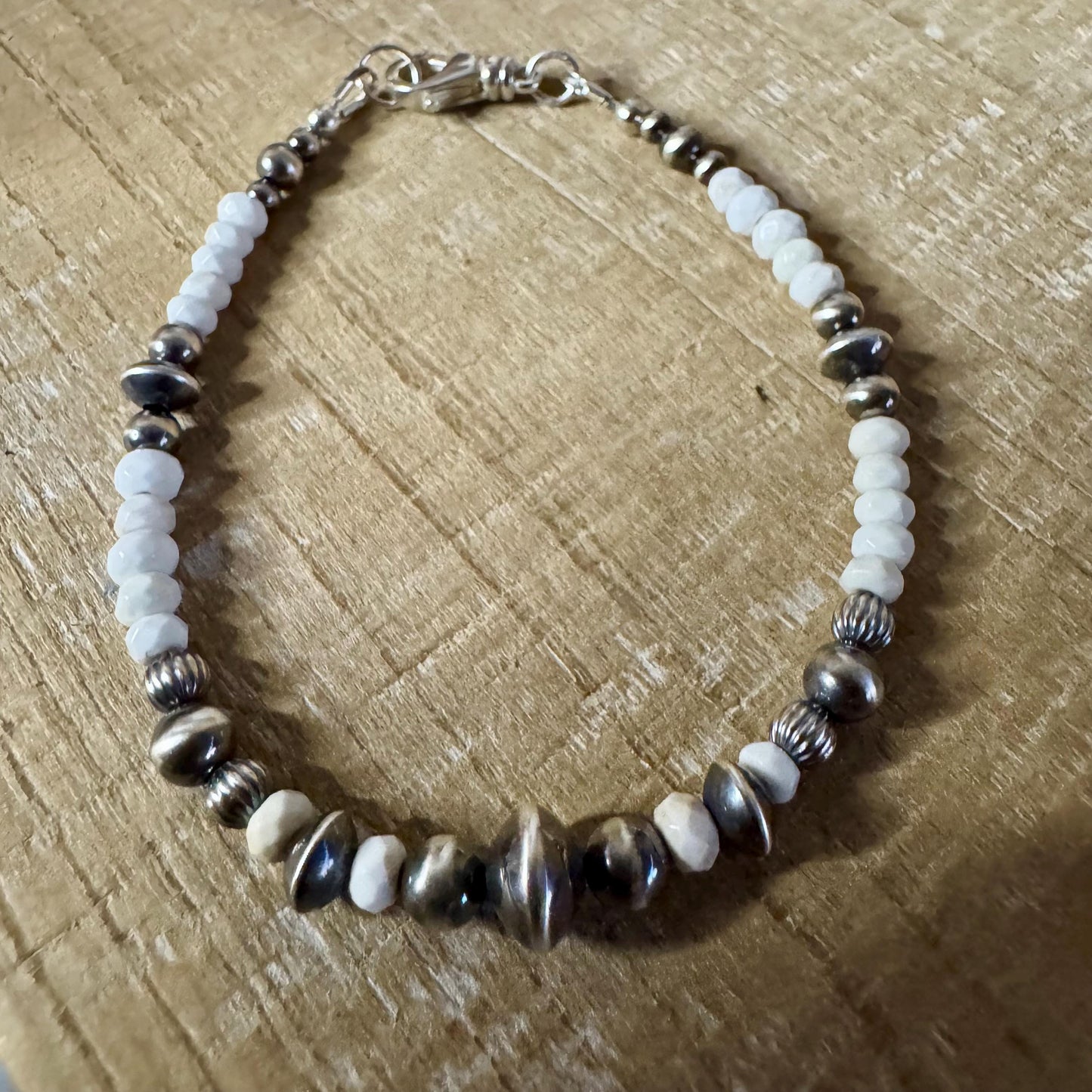 Navajo pearl, white turquoise gemstone bracelet / sterling silver beaded gemstone bracelet