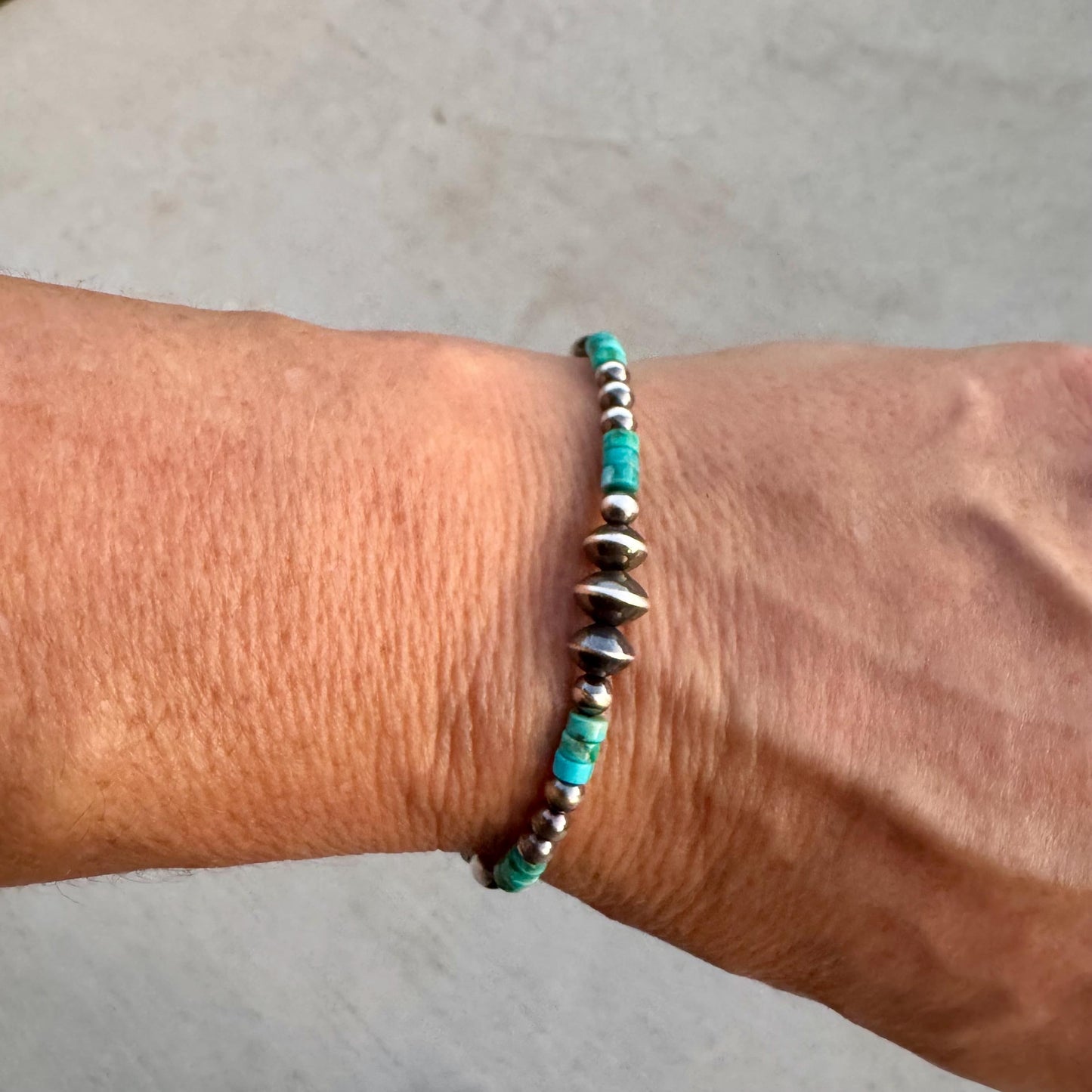 Navajo pearl and turquoise gemstone bracelet / sterling silver beaded gemstone bracelet