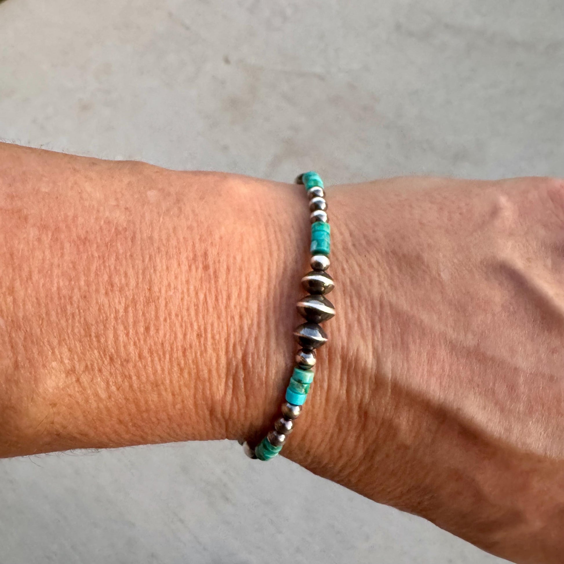 Navajo pearl and turquoise gemstone bracelet / sterling silver beaded gemstone bracelet