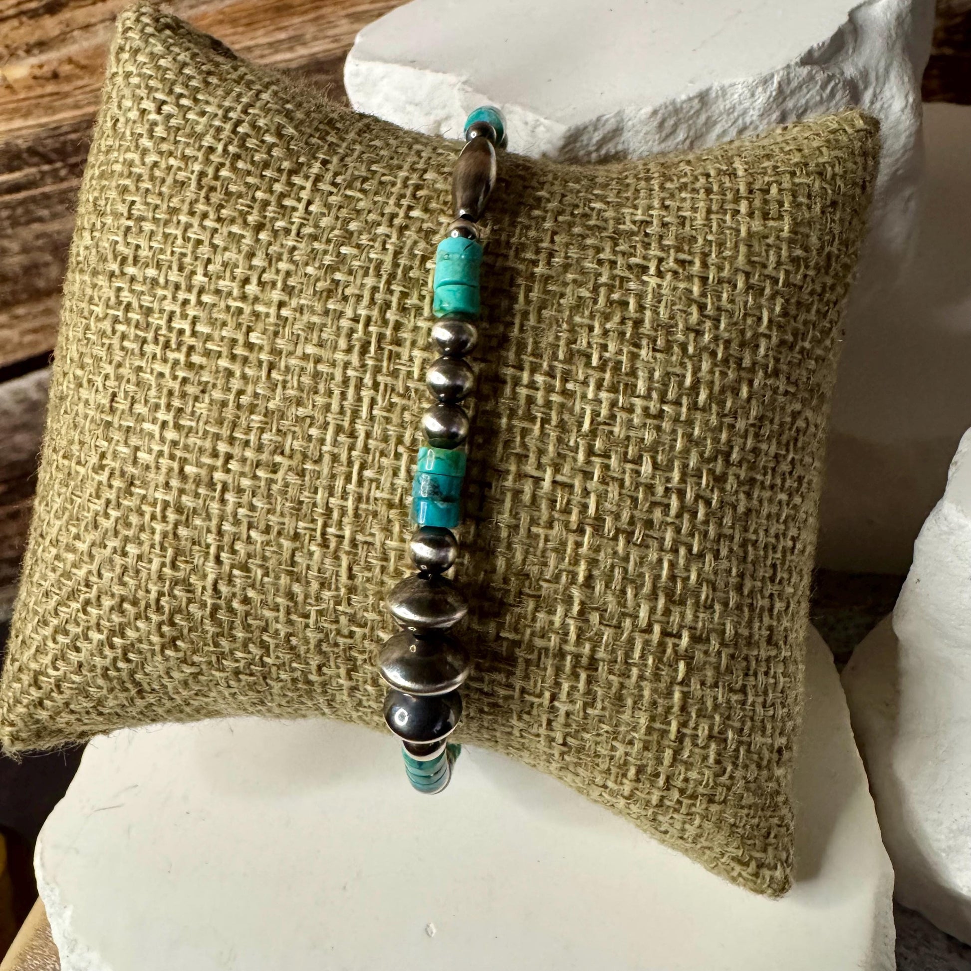 Navajo pearl and turquoise gemstone bracelet / sterling silver beaded gemstone bracelet