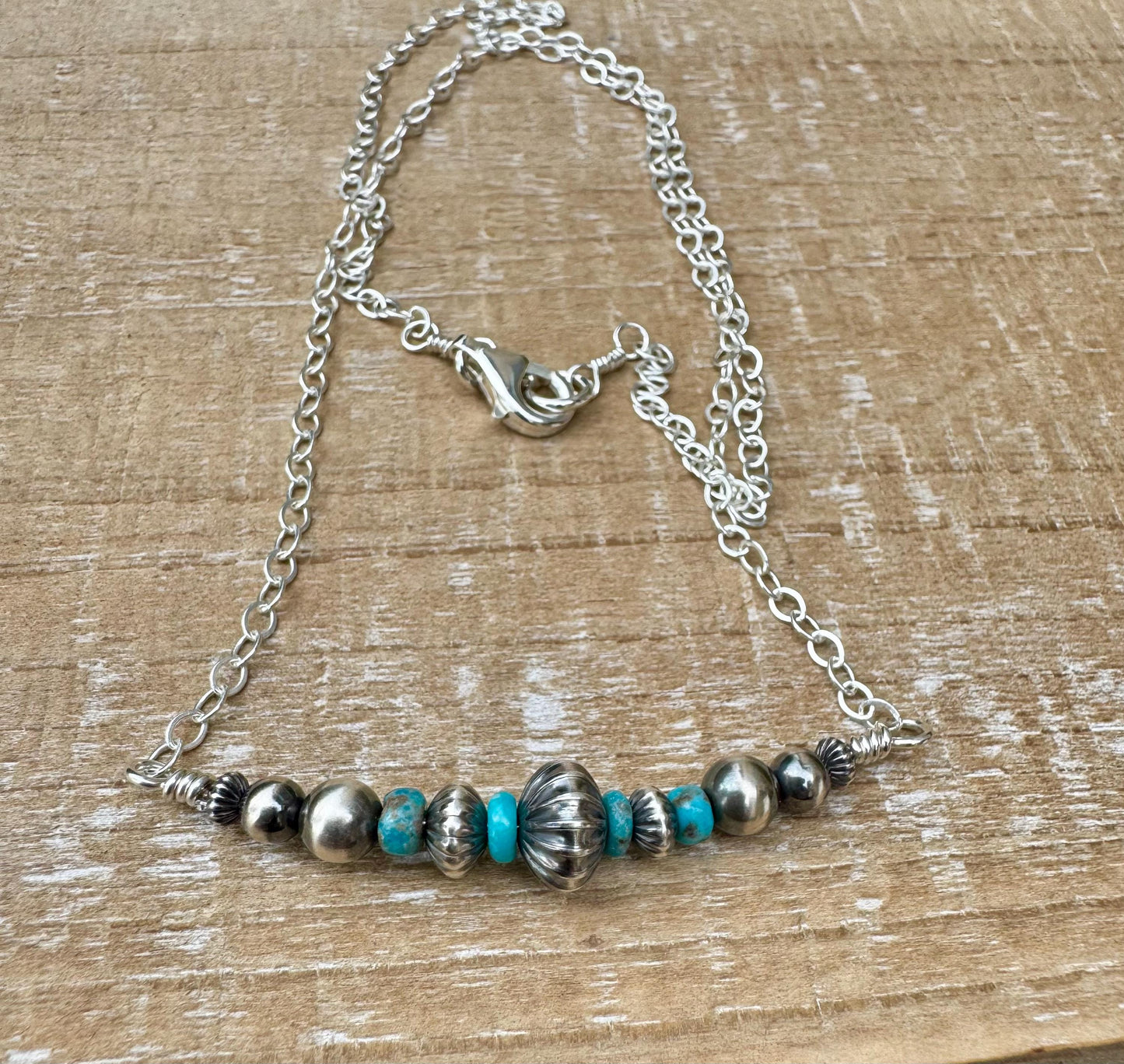 Navajo Pearl Turquoise Bar Necklace, Sterling Silver Chain, Bar Necklace, Authentic Navajo Pearls, Southwestern Jewelry, Western Jewelry