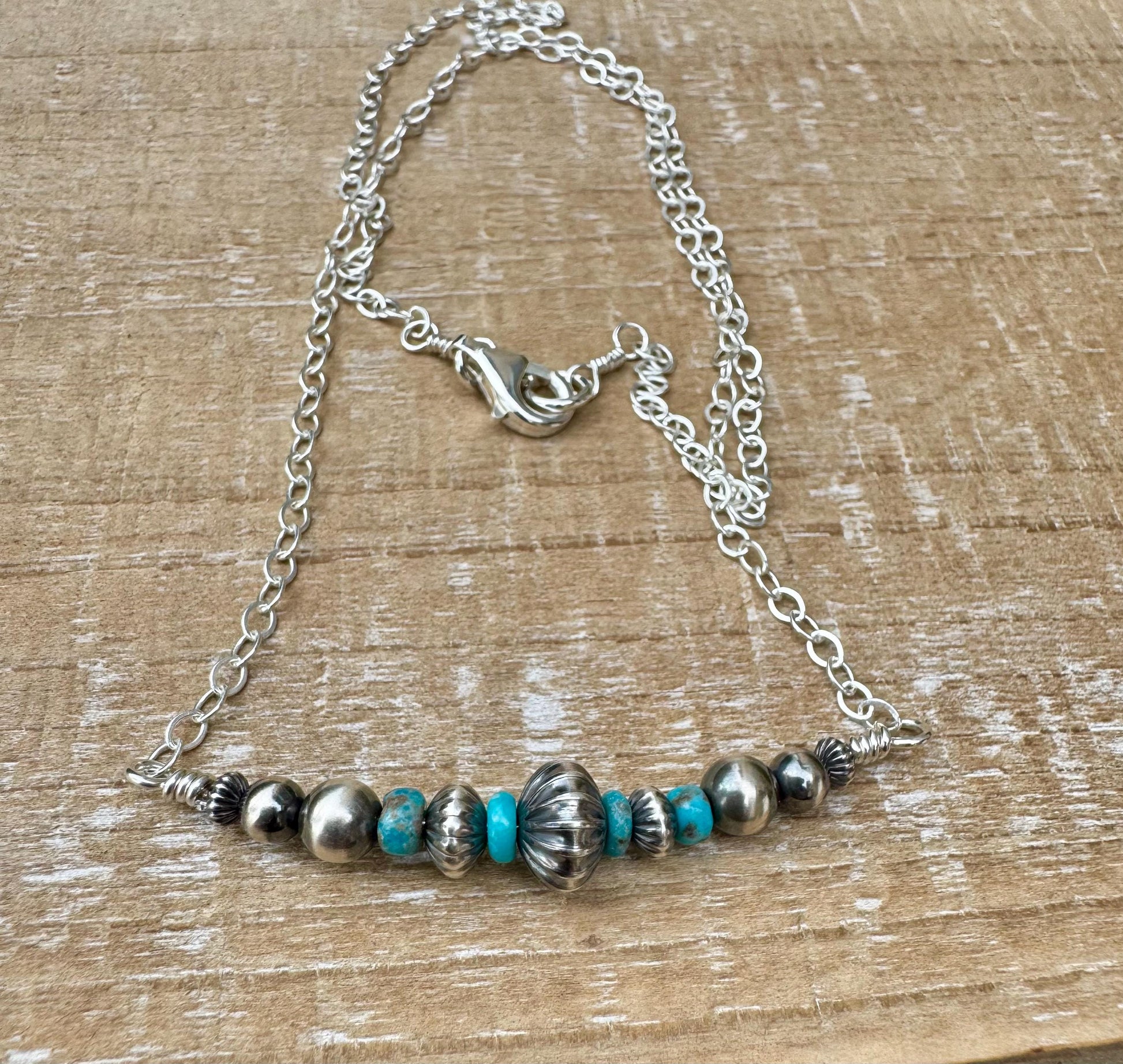 Navajo Pearl Turquoise Bar Necklace, Sterling Silver Chain, Bar Necklace, Authentic Navajo Pearls, Southwestern Jewelry, Western Jewelry