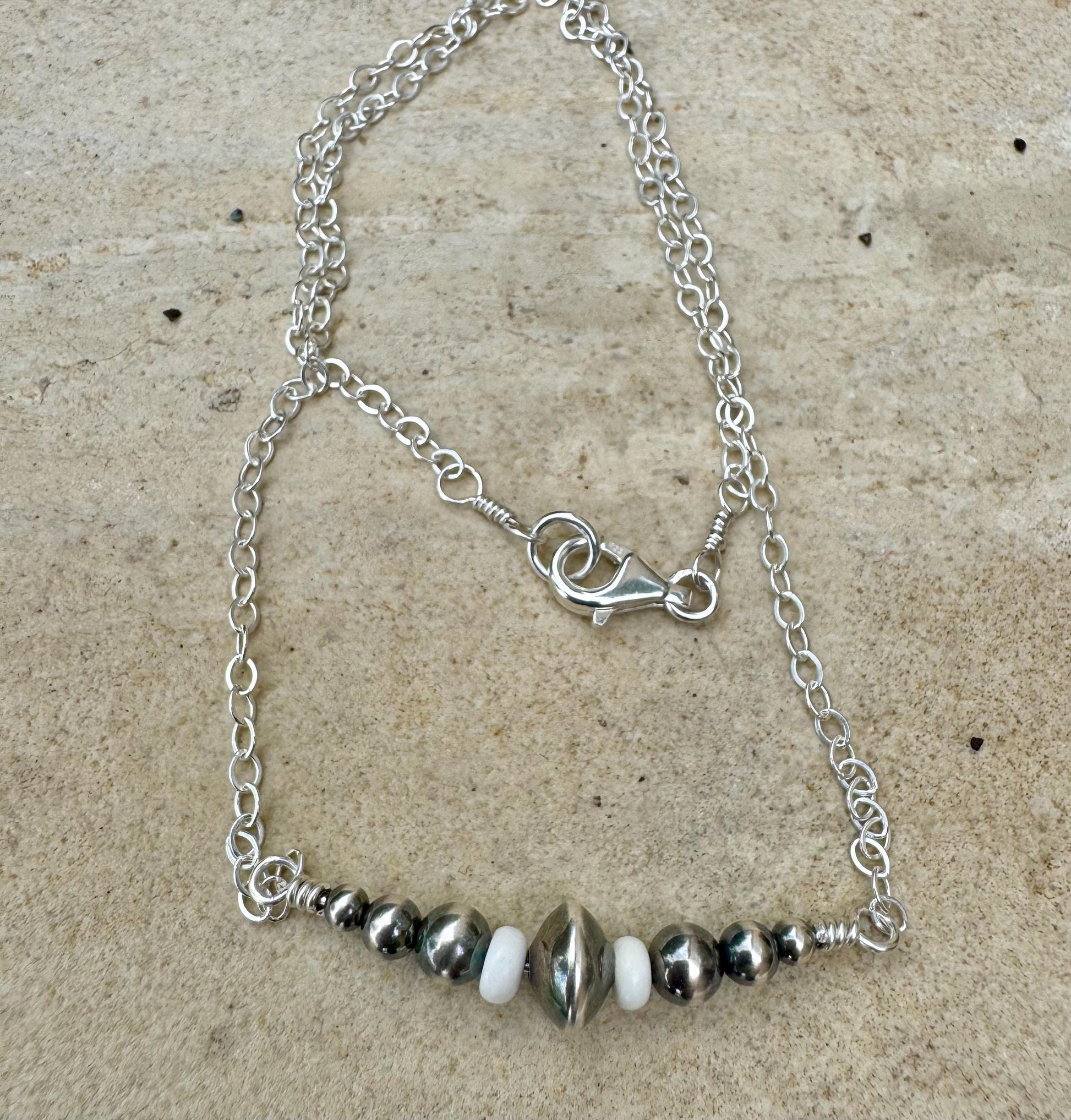Navajo Pearl and White Turquoise Necklace, Sterling Cable Chain, Authentic Native Made Jewelry, Southwestern Style, Western necklace