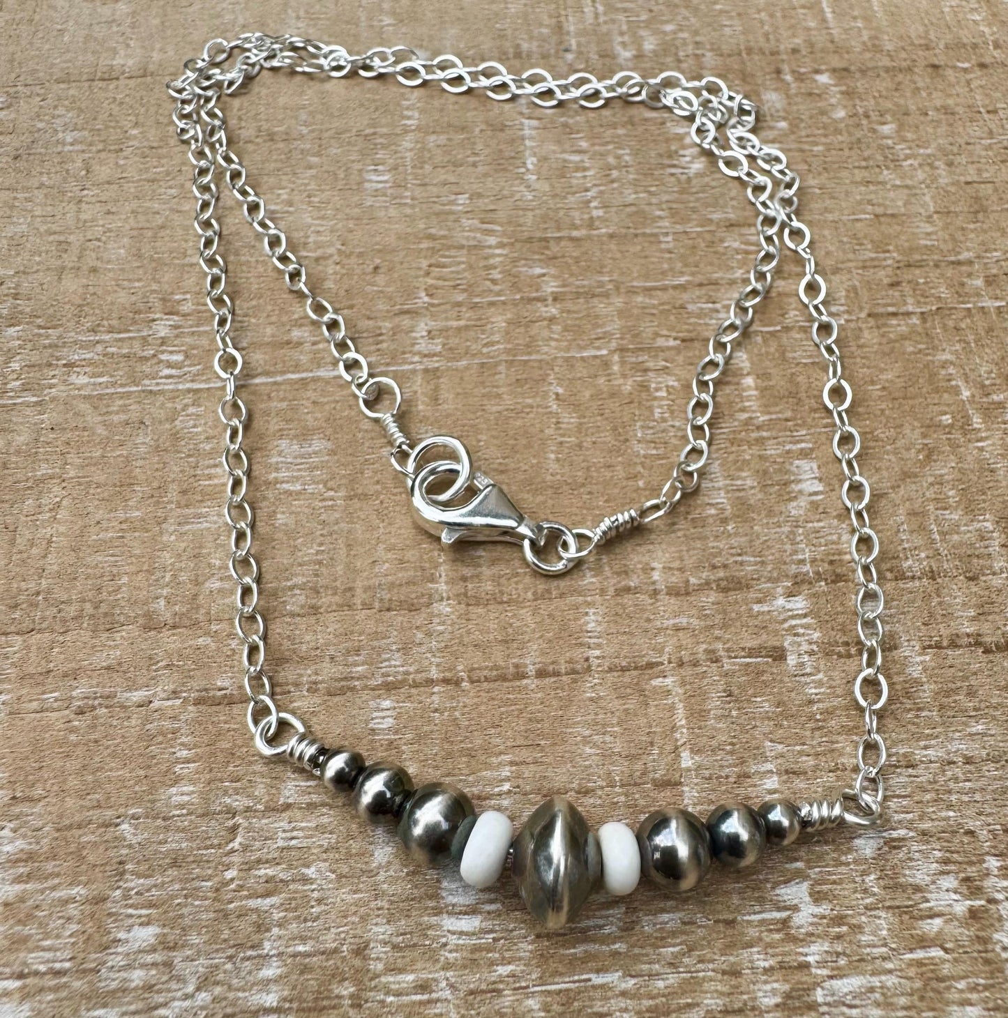 Navajo Pearl and White Turquoise Necklace, Sterling Cable Chain, Authentic Native Made Jewelry, Southwestern Style, Western necklace