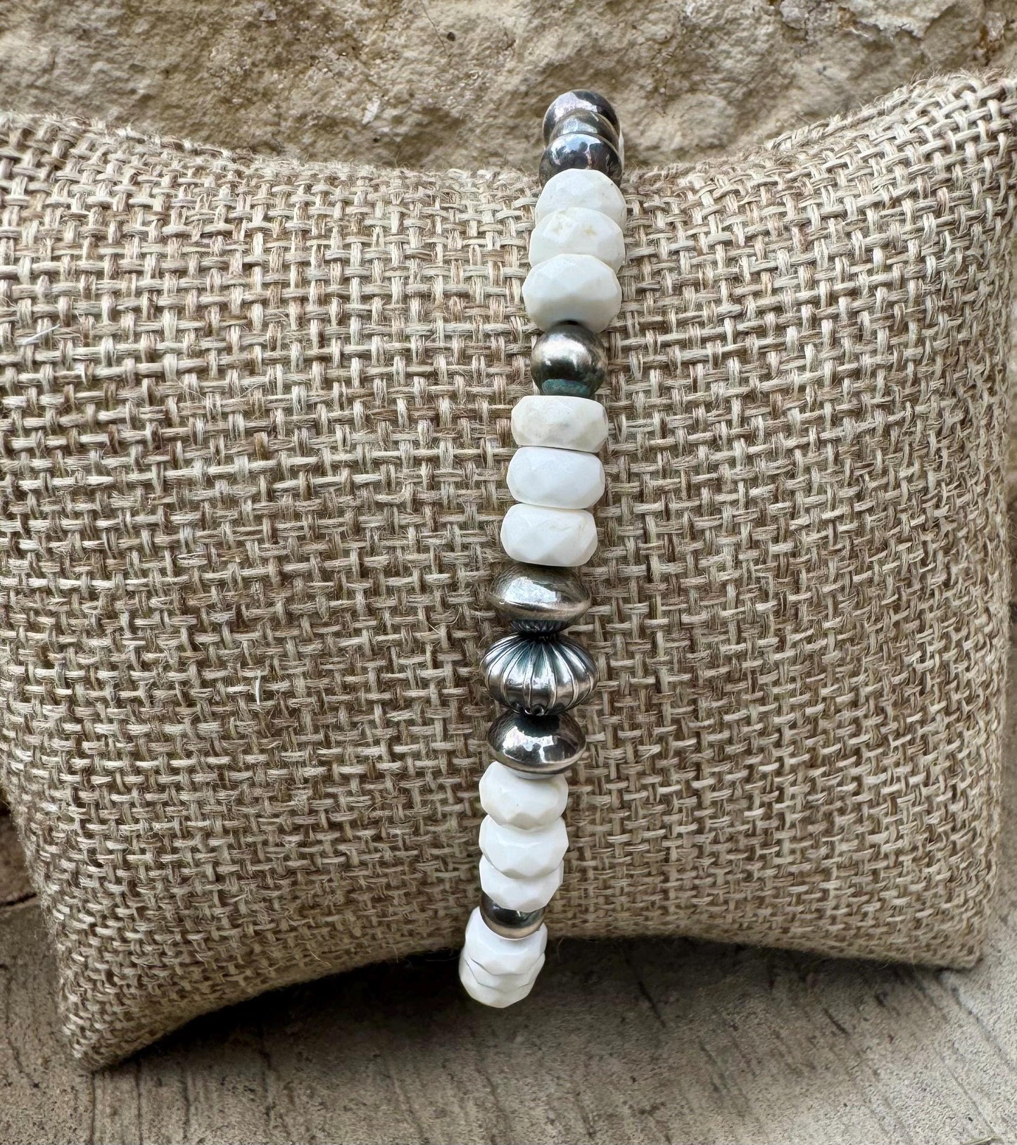 Navajo Pearl with White Turquoise gemstone/ sterling silver beaded bracelet