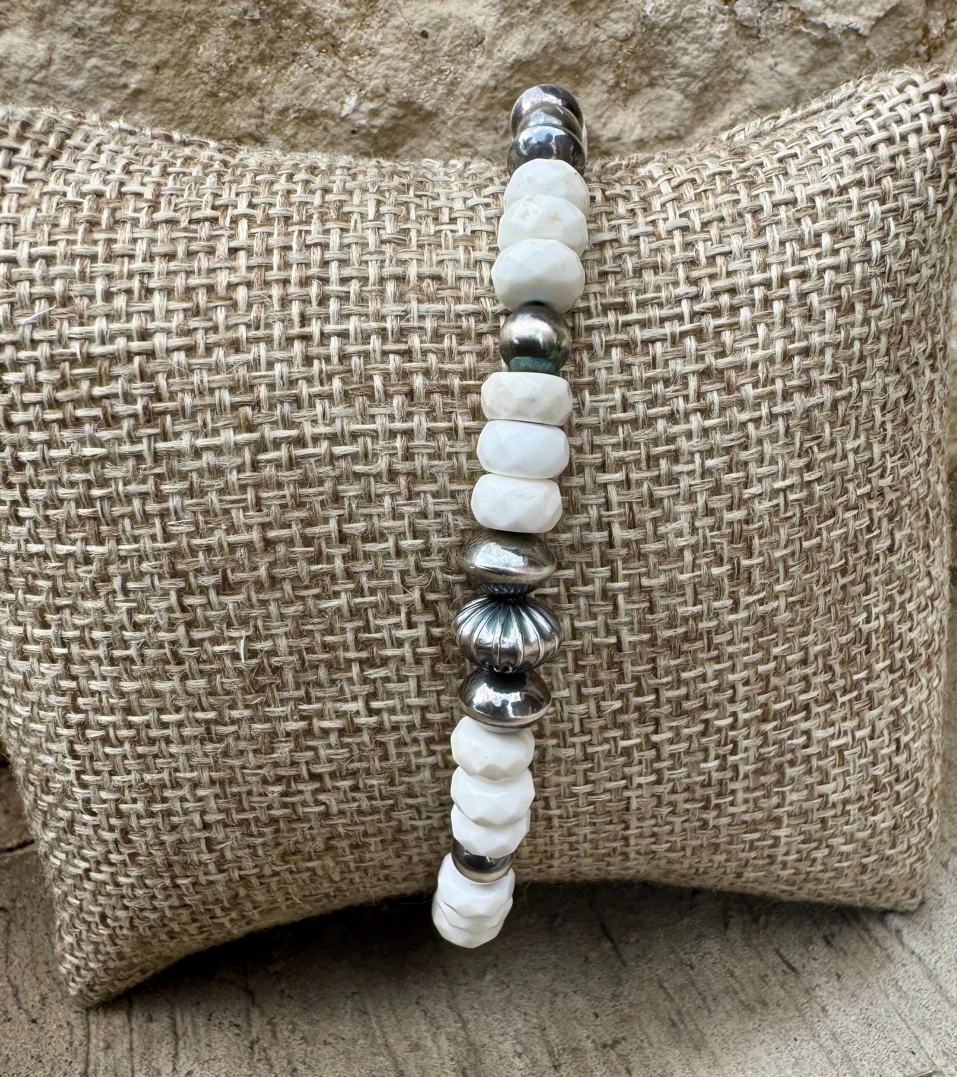 Navajo Pearl with White Turquoise gemstone/ sterling silver beaded bracelet