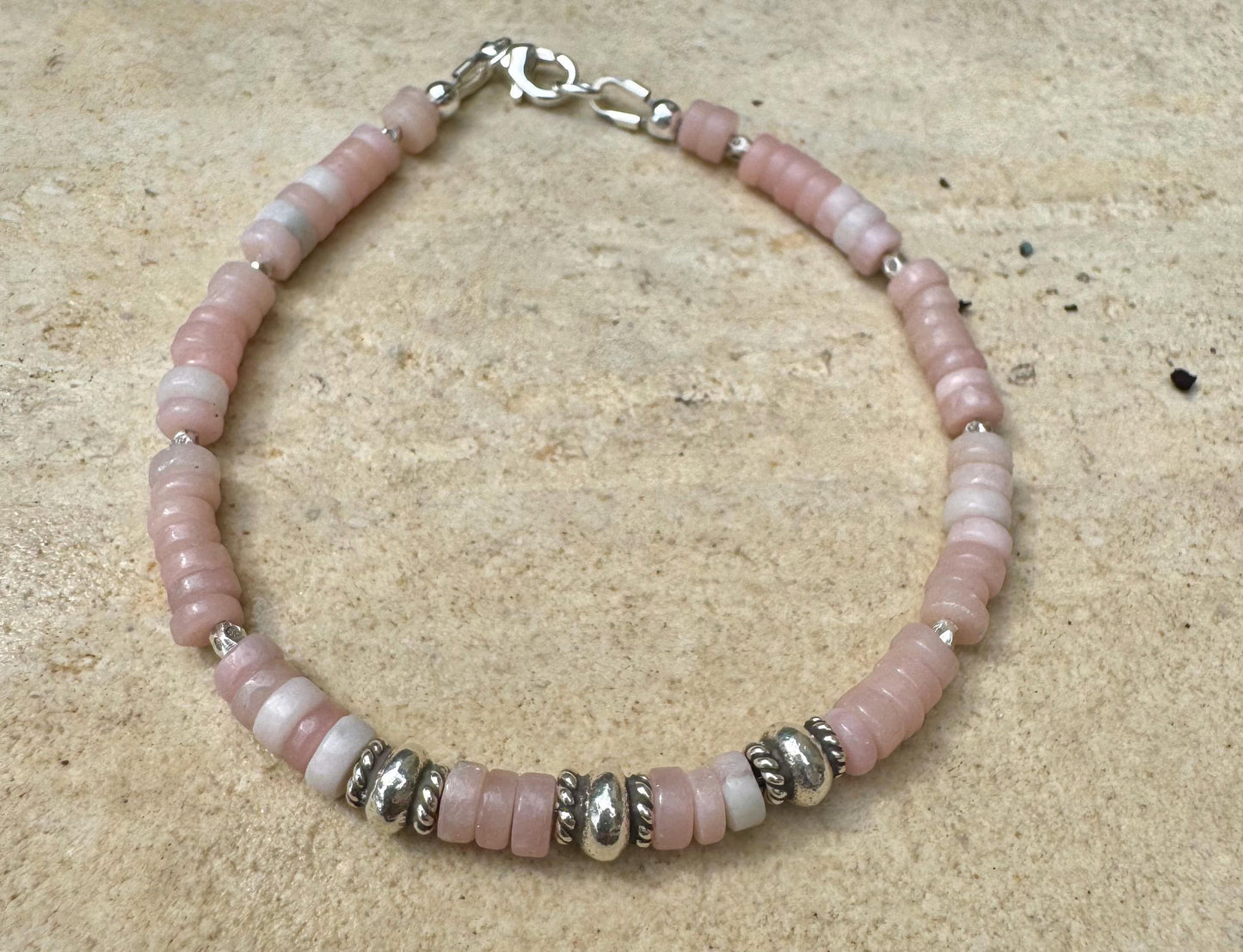 Pink Opal Bracelet, Sterling Silver Bracelet, Beaded Gemstone Bracelet, Opal Jewelry, Gift for Her, Elegant Trendy Accessory, Timeless Style