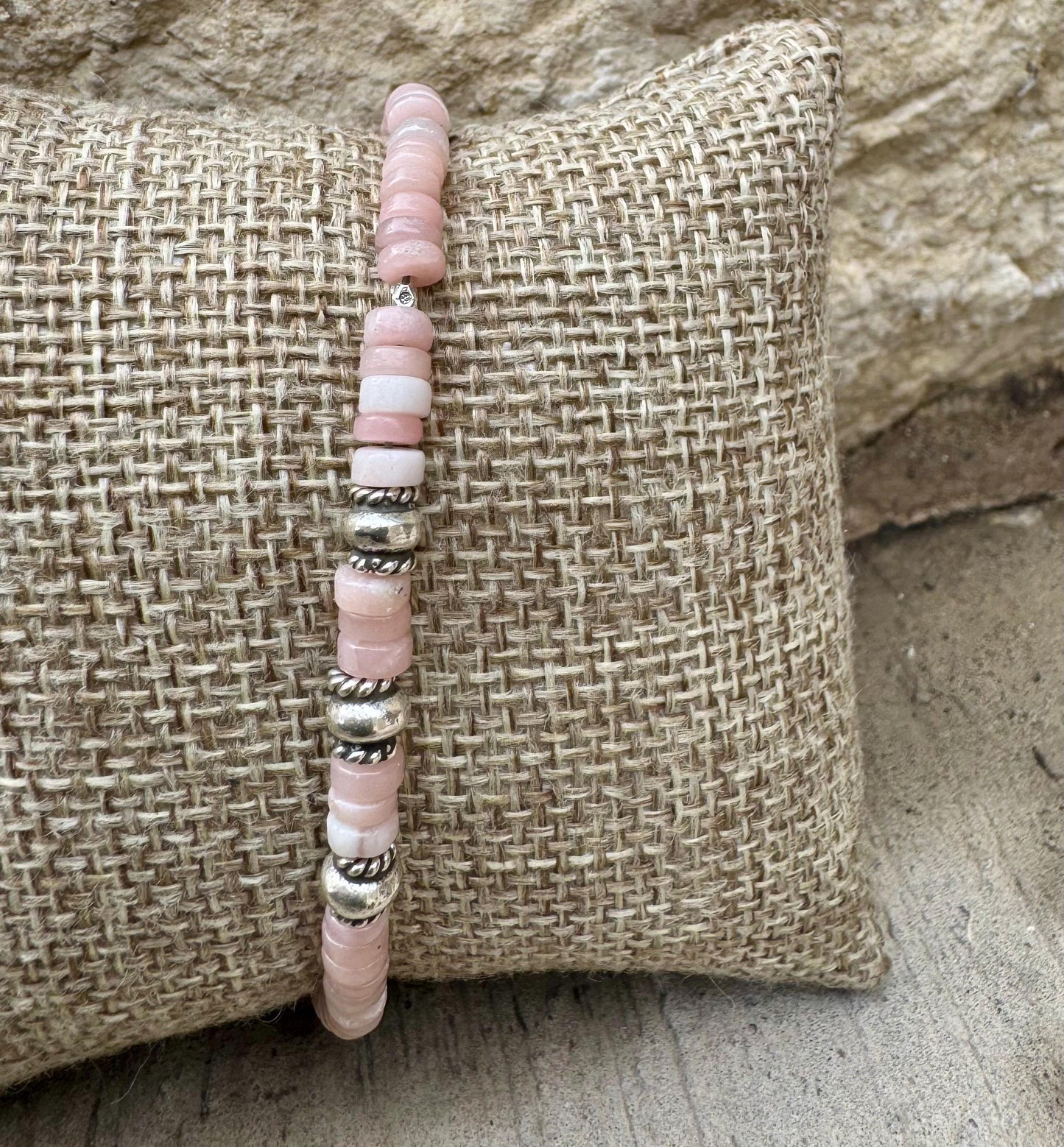 Pink Opal Bracelet, Sterling Silver Bracelet, Beaded Gemstone Bracelet, Opal Jewelry, Gift for Her, Elegant Trendy Accessory, Timeless Style