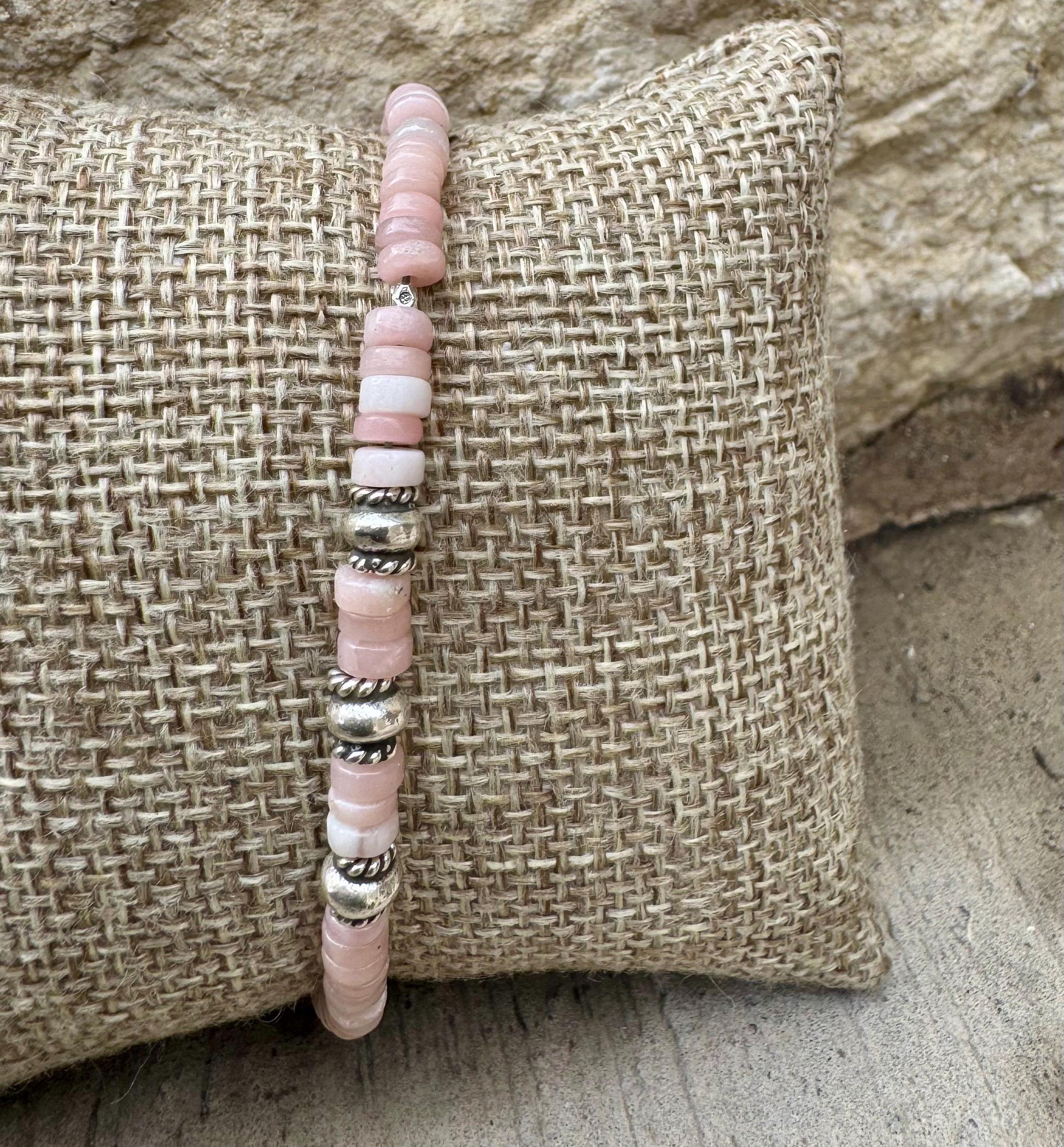 Pink Opal Bracelet, Sterling Silver Bracelet, Beaded Gemstone Bracelet, Opal Jewelry, Gift for Her, Elegant Trendy Accessory, Timeless Style