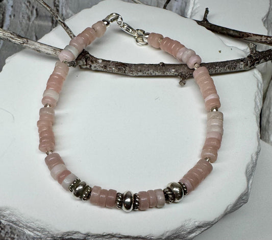 Pink Opal Bracelet, Sterling Silver Bracelet, Beaded Gemstone Bracelet, Opal Jewelry, Gift for Her, Elegant Trendy Accessory, Timeless Style