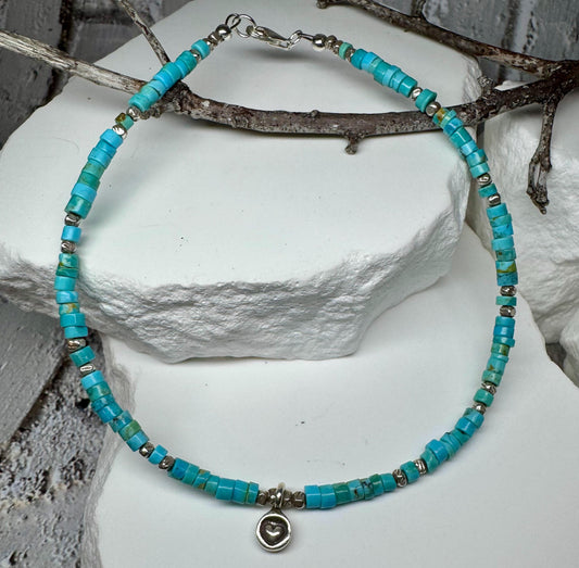 Turquoise Sterling Silver Ankle Bracelet, Heart Charm Ankle Bracelet, Sterling Ankle Jewelry, Gift for Her, Ankle Accessory, Gift Idea