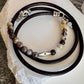 Leather wrap bracelet with petrified opal wood half cuff gemstones / beads