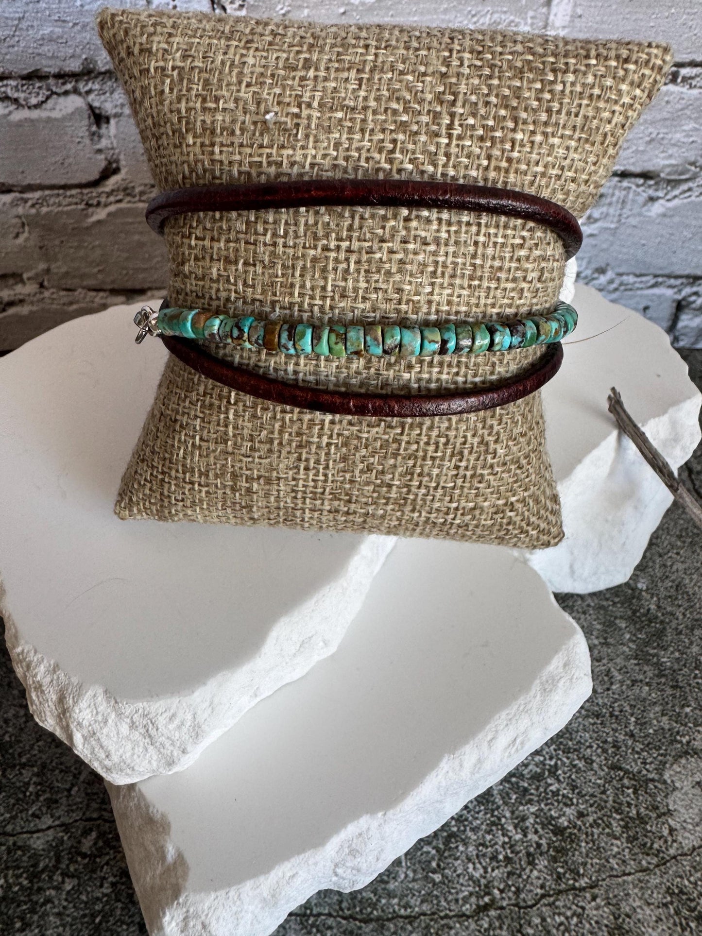 Turquoise leather wrap bracelet, genuine leather bracelet