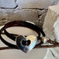 Leather wrap leather bracelet with heart pendant bracelet and magnet closure / embossed flower pattern or plain leather option
