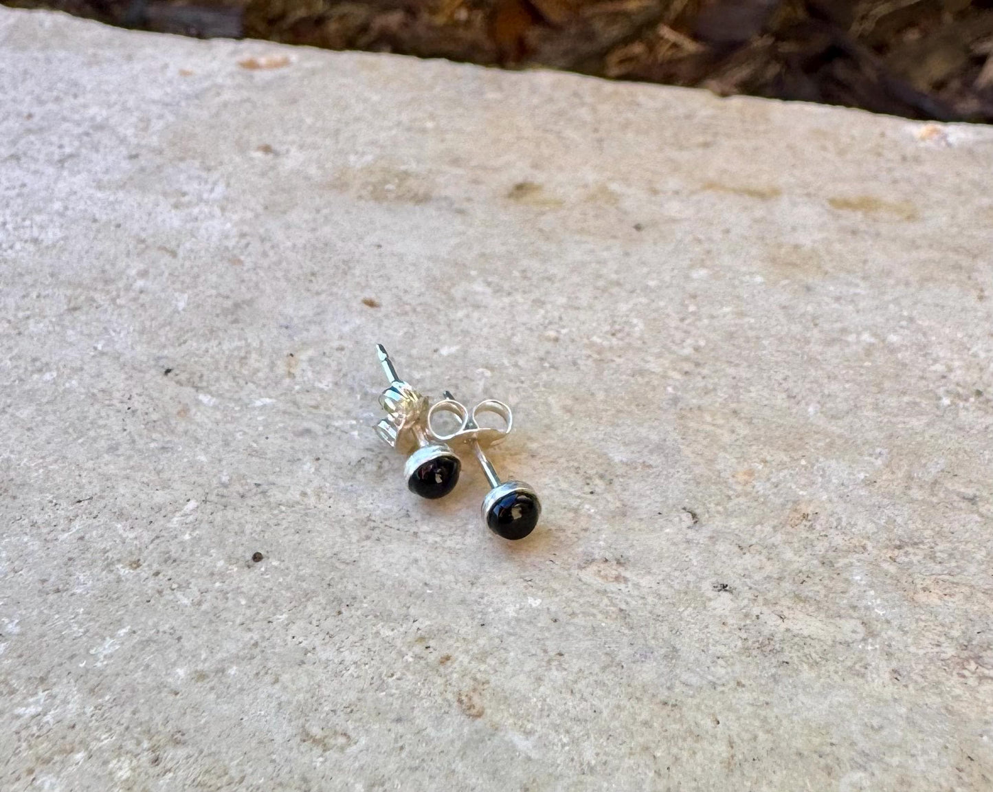 Black Onyx stud earrings / tiny sterling silver post earrings