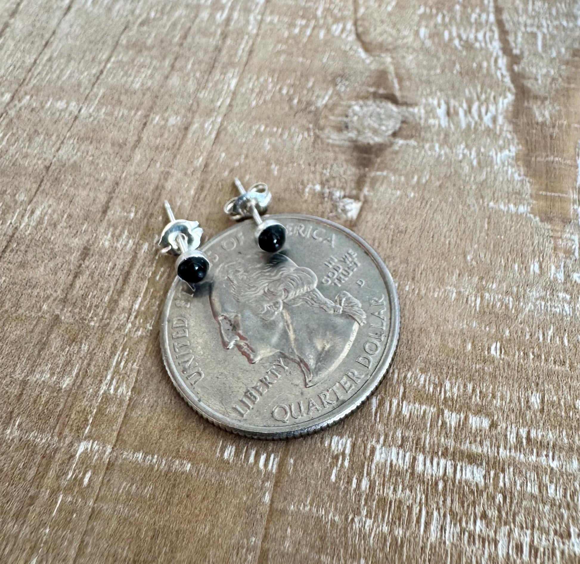Black Onyx stud earrings / tiny sterling silver post earrings