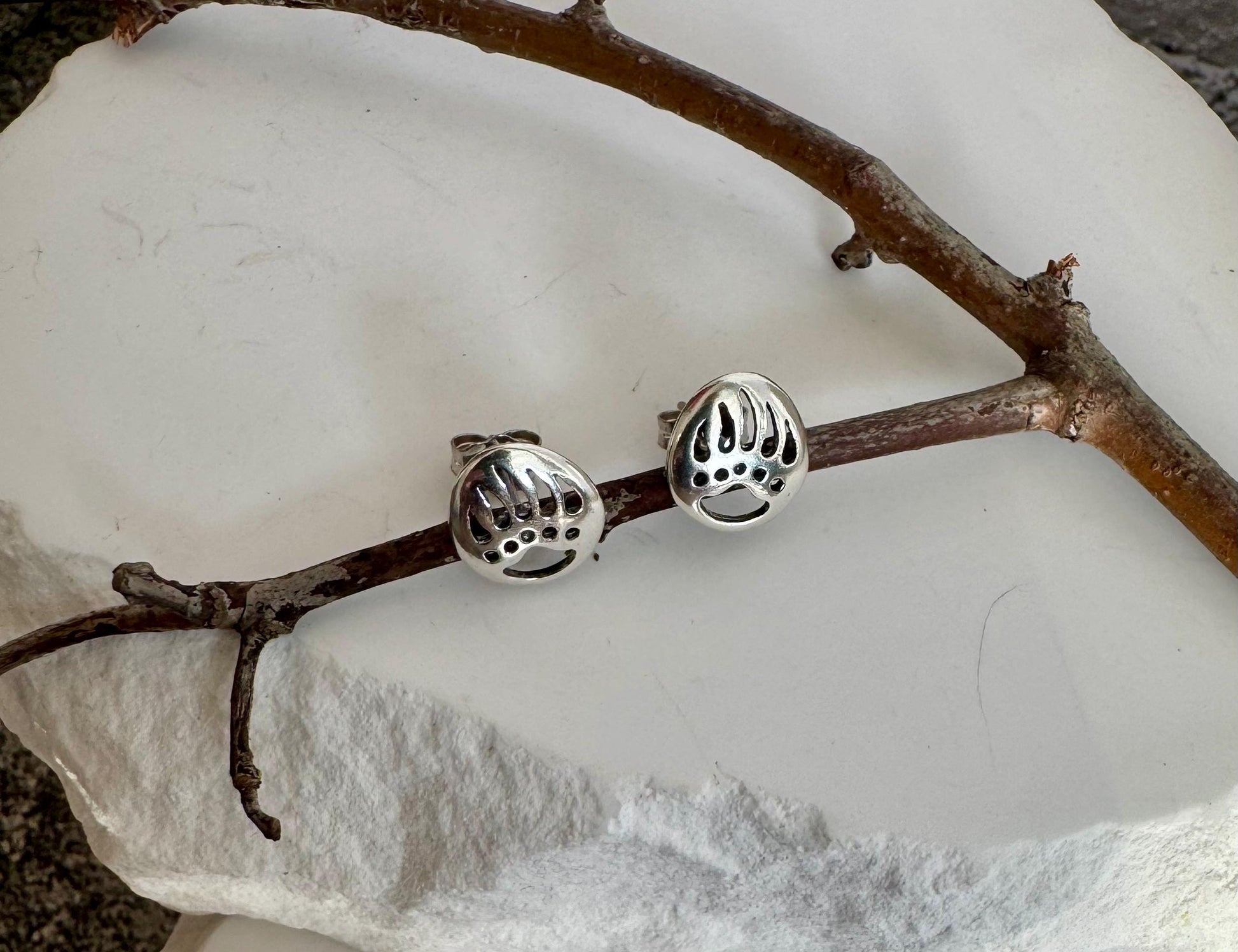 Bear paw sterling silver post earrings