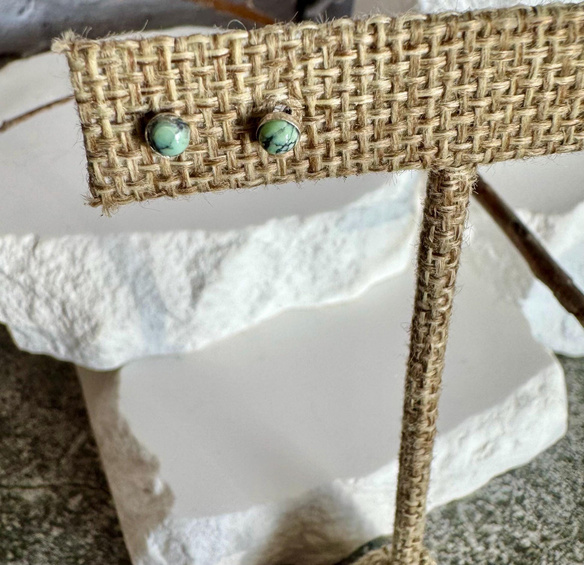 Variscite stud earrings / tiny sterling silver post earrings