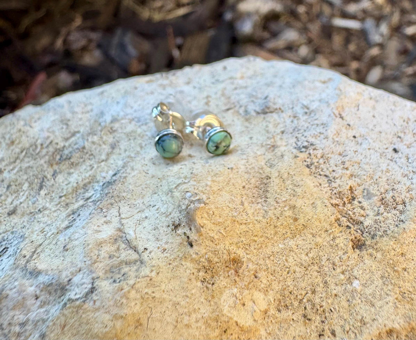 Variscite stud earrings / tiny sterling silver post earrings