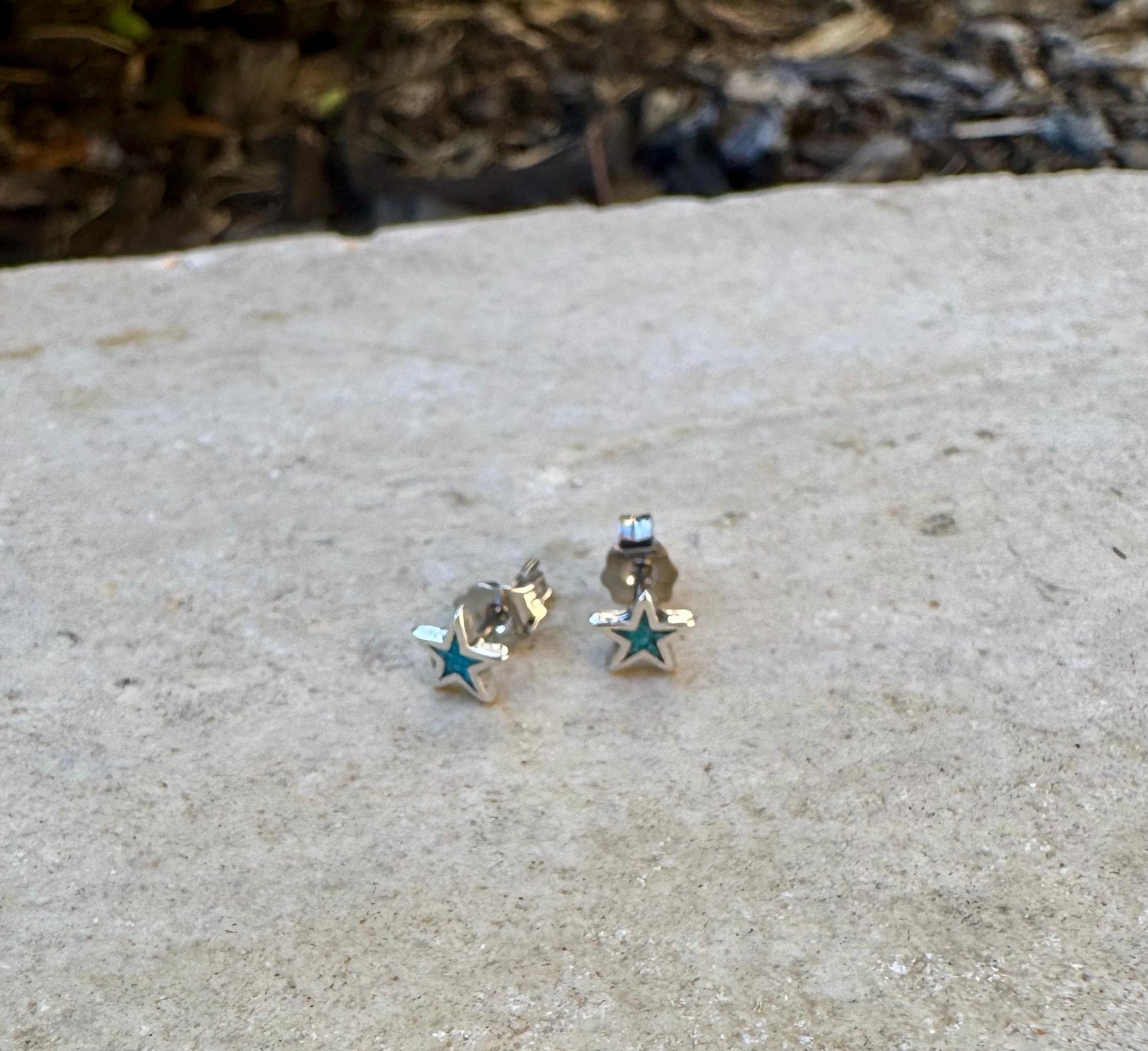 Turquoise star tiny sterling silver post earrings